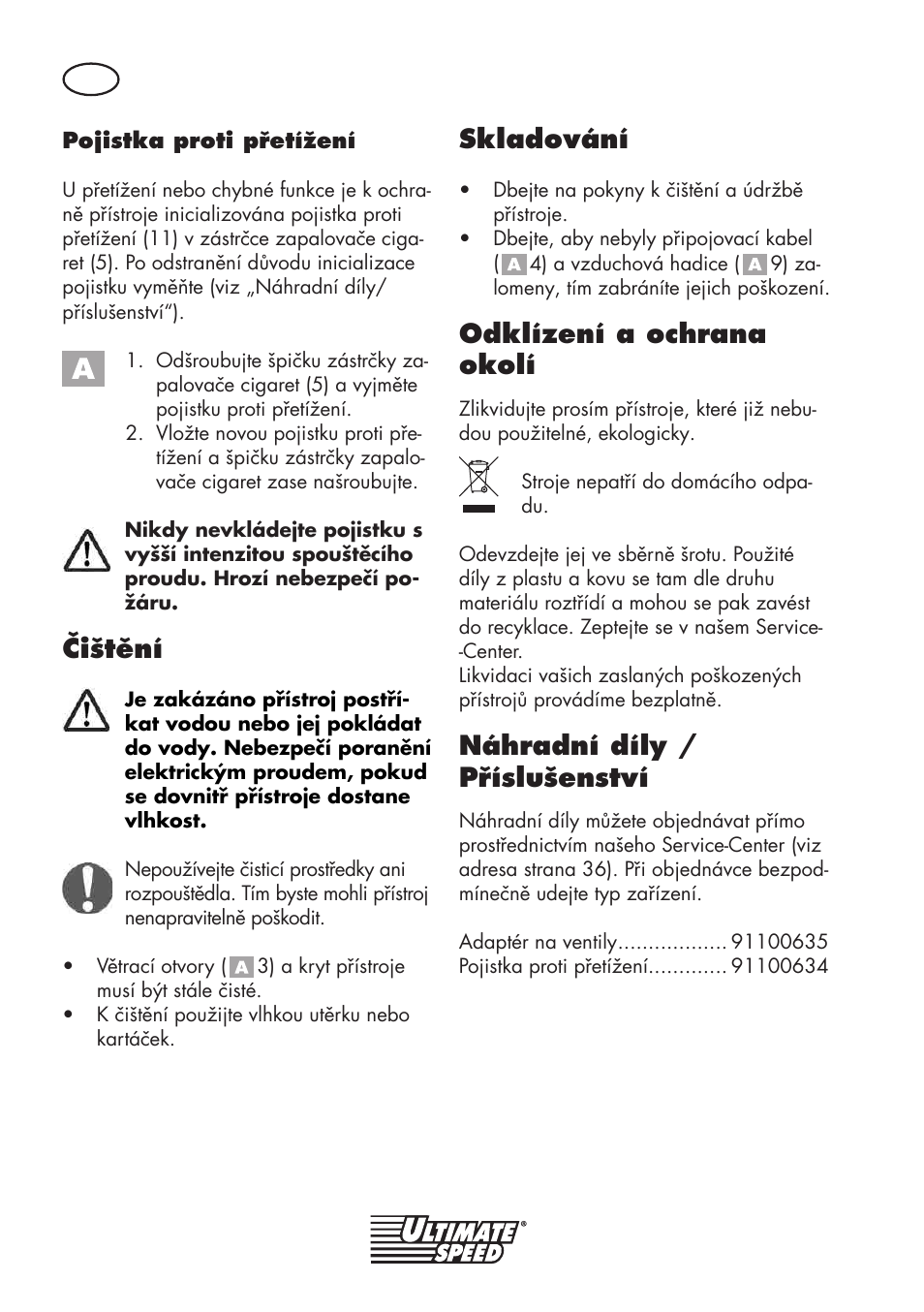 Čištění, Skladování, Odklízení a ochrana okolí | Náhradní díly / příslušenství | Ultimate Speed UMK 10 A1 User Manual | Page 34 / 58