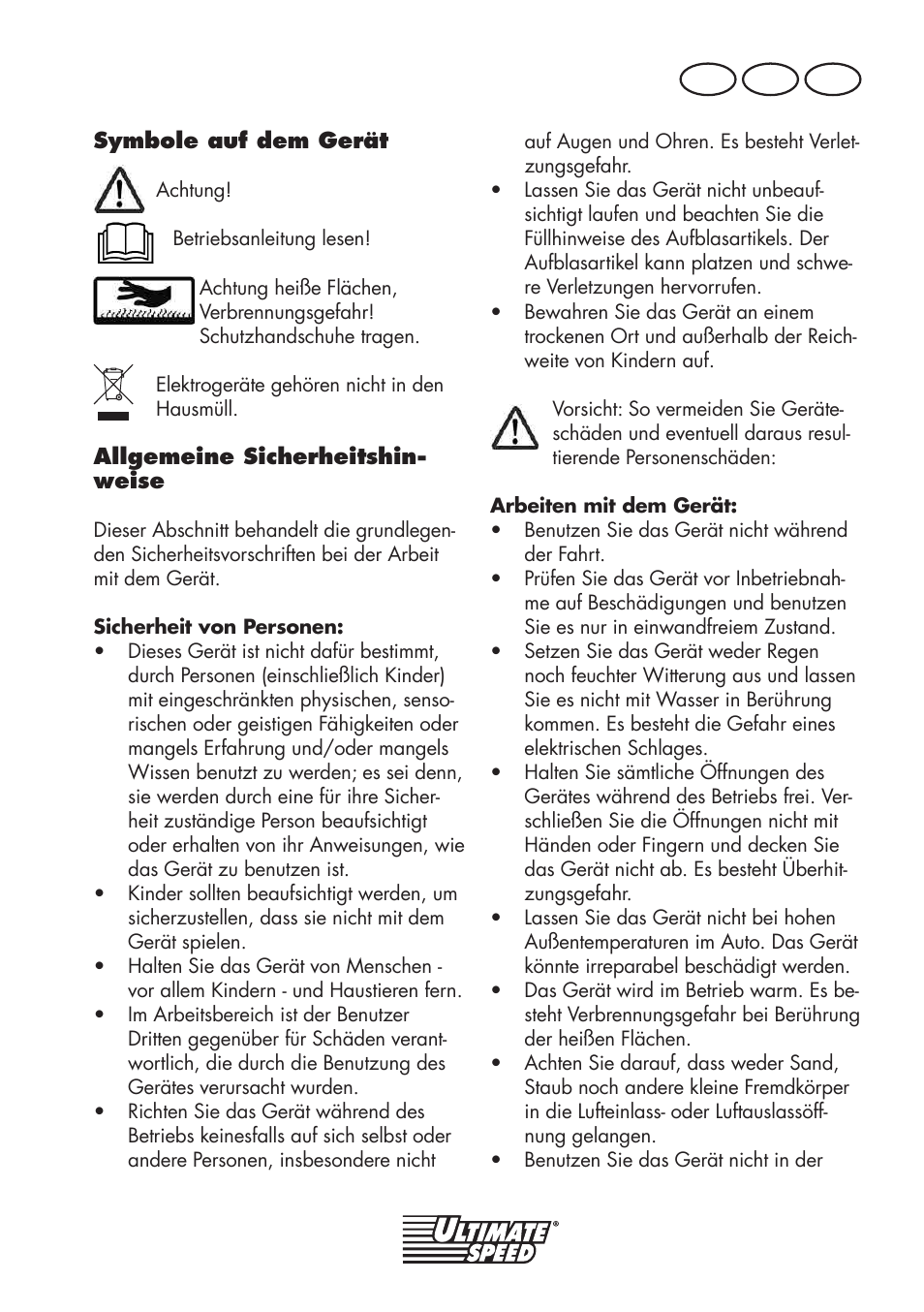 De at ch | Ultimate Speed UMK 10 A1 User Manual | Page 47 / 58
