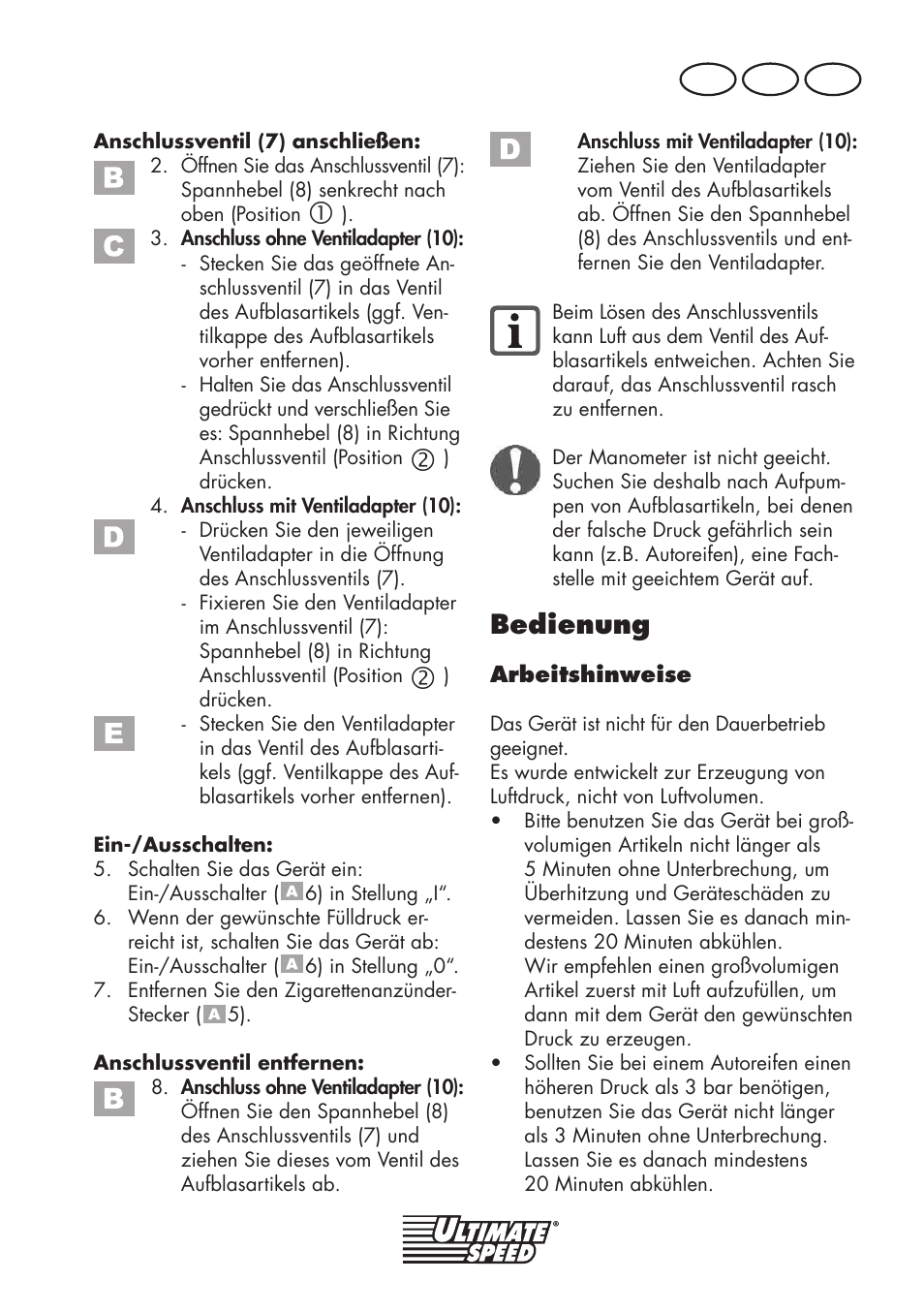 Bedienung, De at ch | Ultimate Speed UMK 10 A1 User Manual | Page 49 / 58