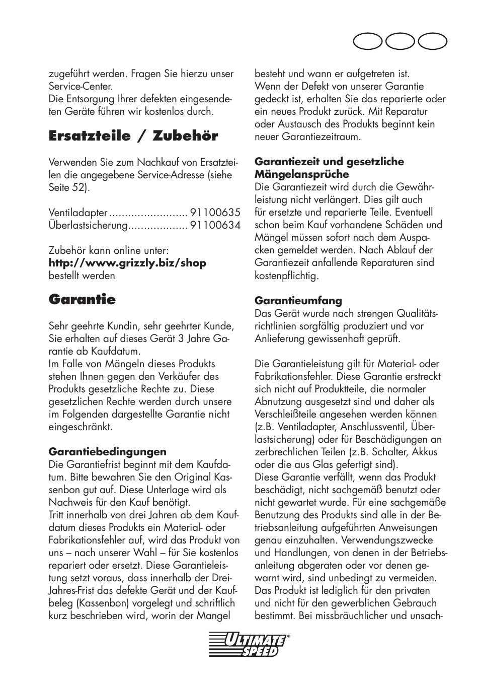 Ersatzteile / zubehör, Garantie, De at ch | Ultimate Speed UMK 10 A1 User Manual | Page 51 / 58
