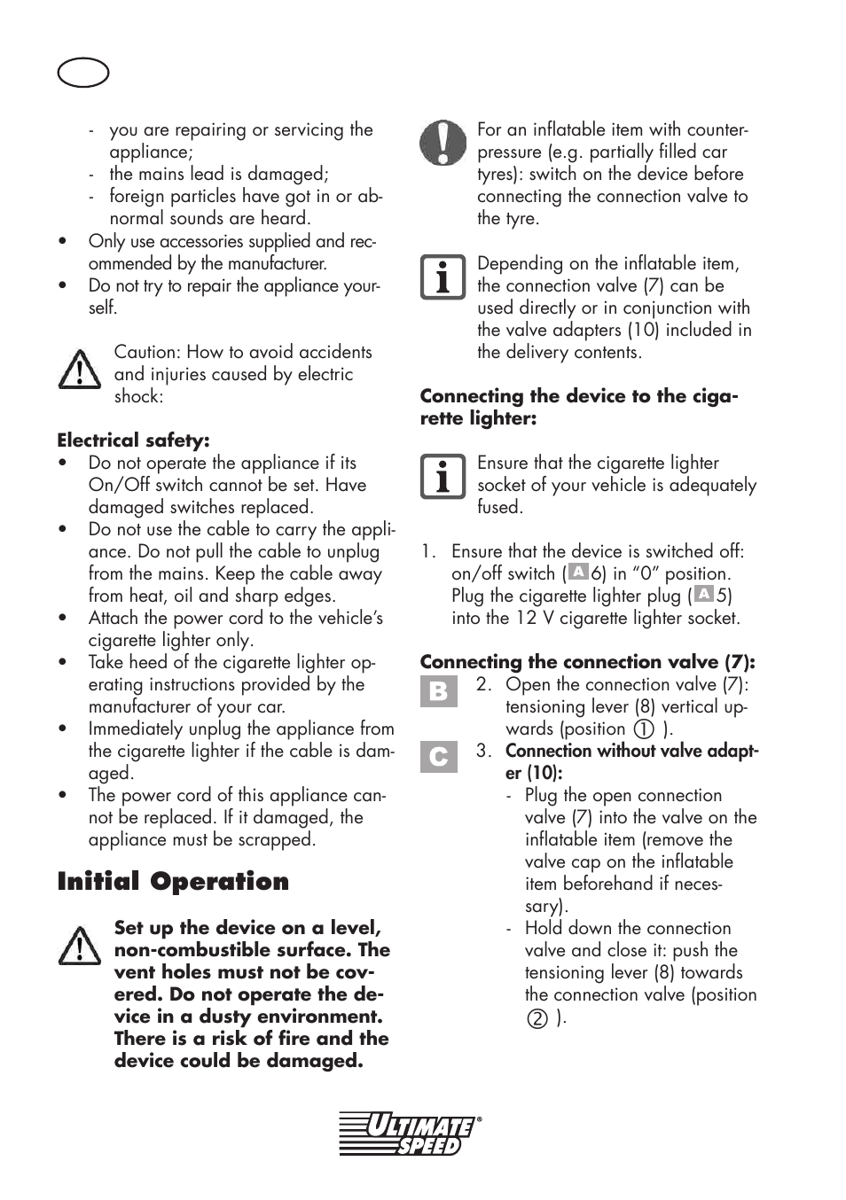 Initial operation | Ultimate Speed UMK 10 A1 User Manual | Page 8 / 58