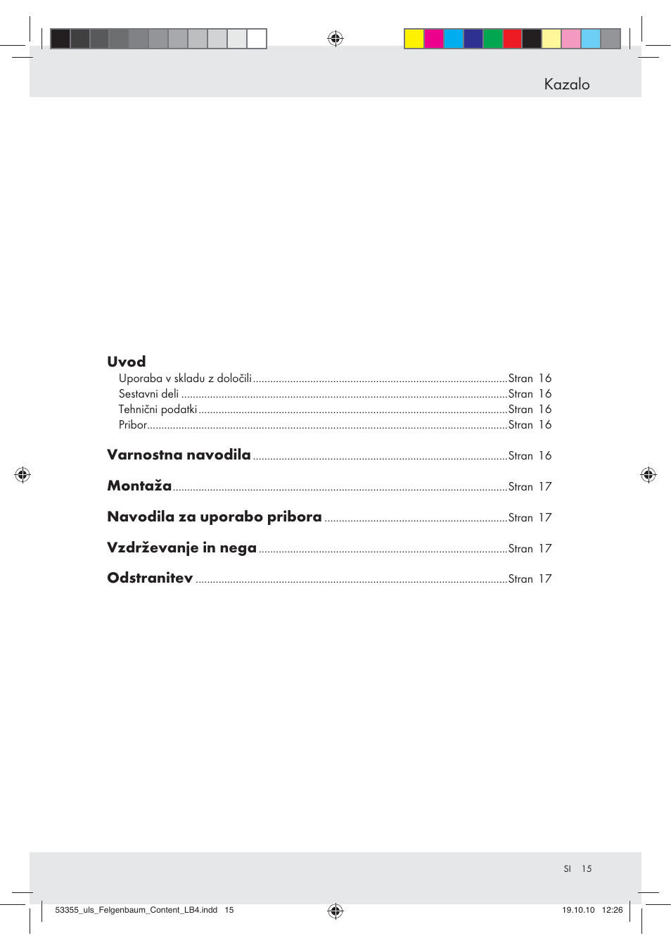 Kazalo | Ultimate Speed Z30454 User Manual | Page 15 / 28