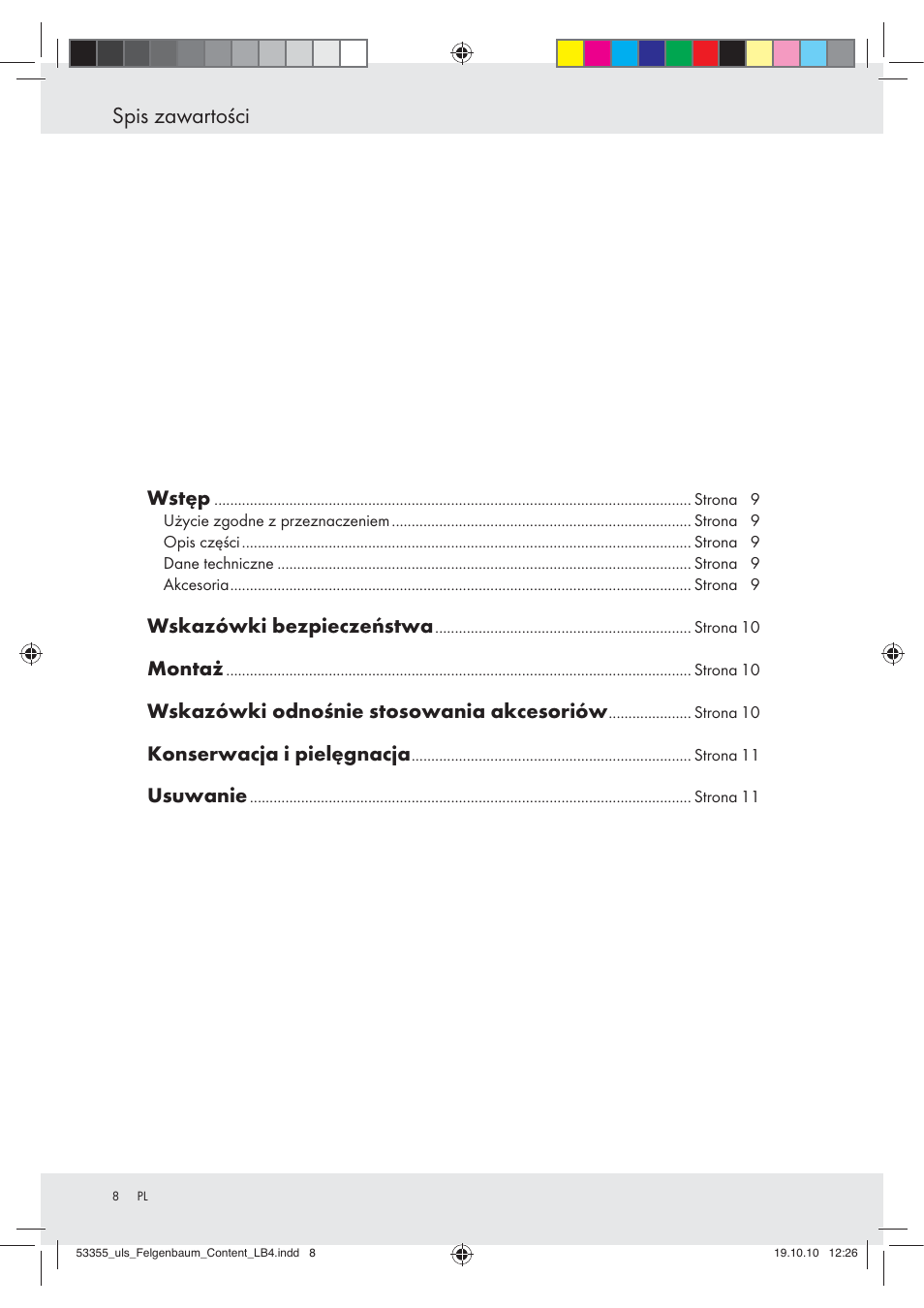 Spis zawartości | Ultimate Speed Z30454 User Manual | Page 8 / 28