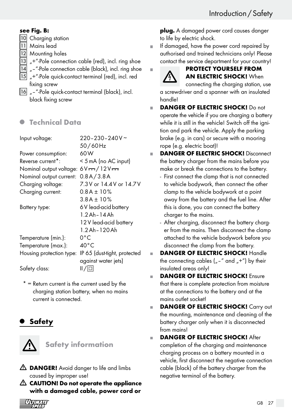 Introduction / safety, Introduction, Technical data | Safety safety information | Ultimate Speed ULG 3.8 A1 User Manual | Page 27 / 44