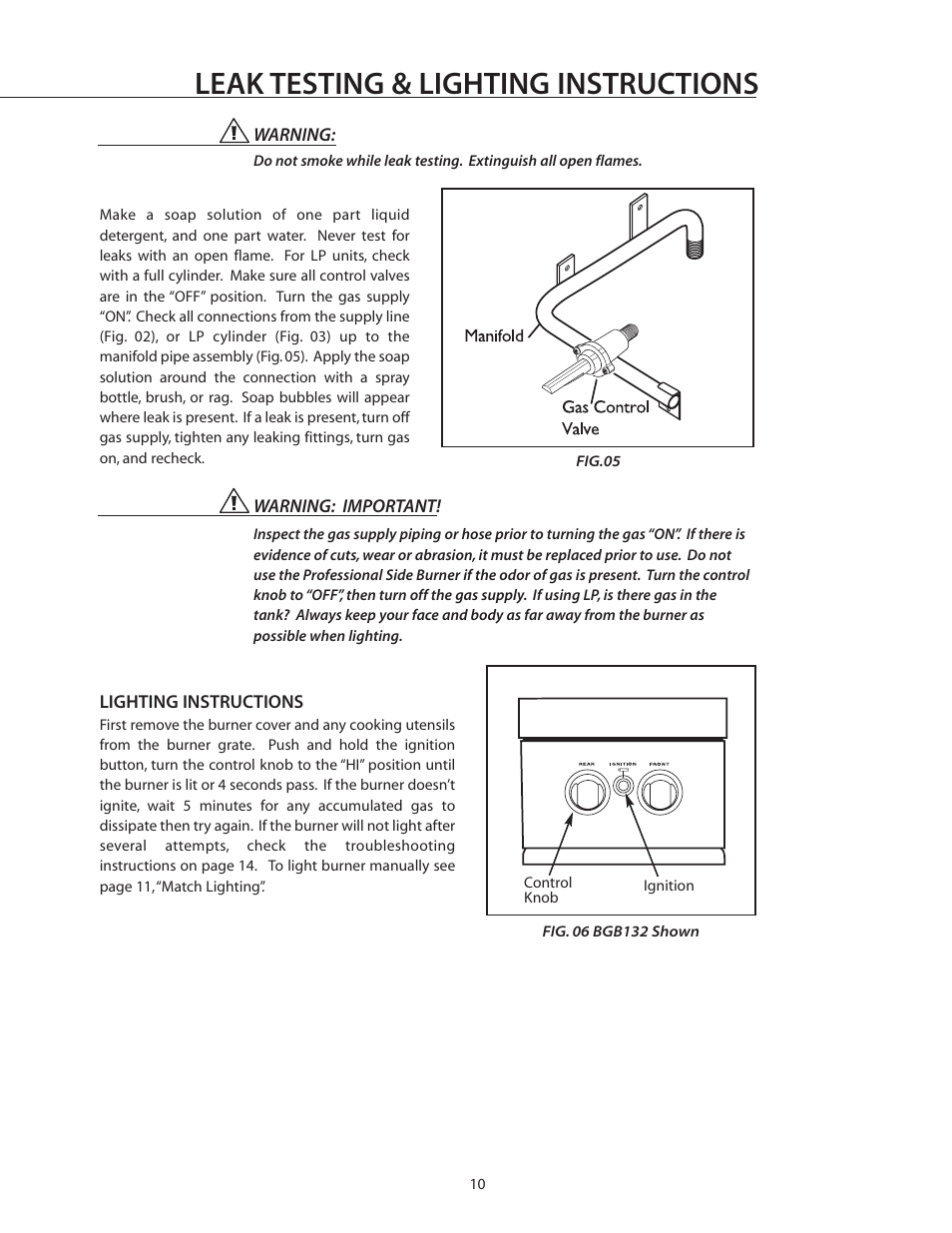 Leak testing & lighting instructions | DCS BGB132-BI User Manual | Page 11 / 22