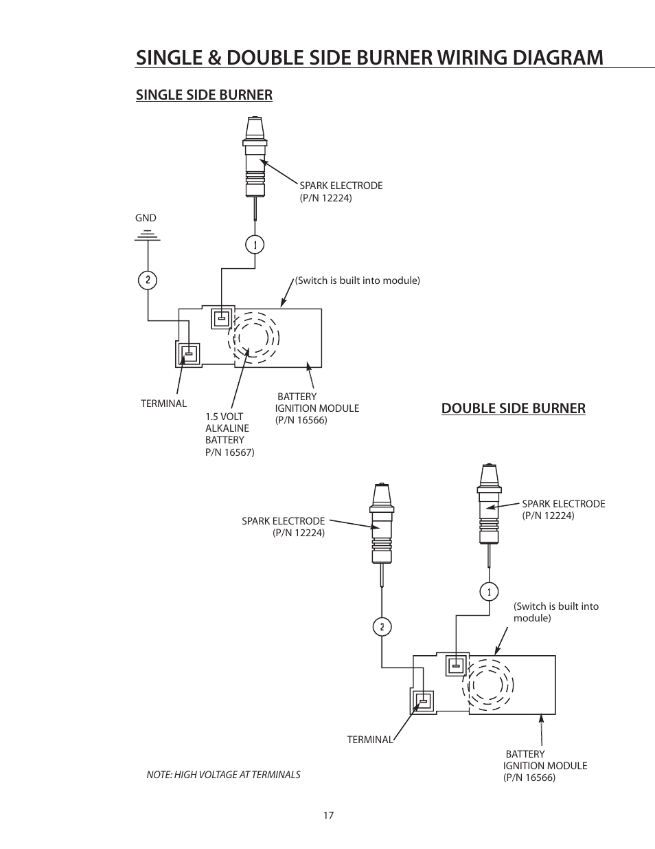 Single & double side burner wiring diagram, Single side burner double side burner | DCS BGB132-BI User Manual | Page 18 / 22