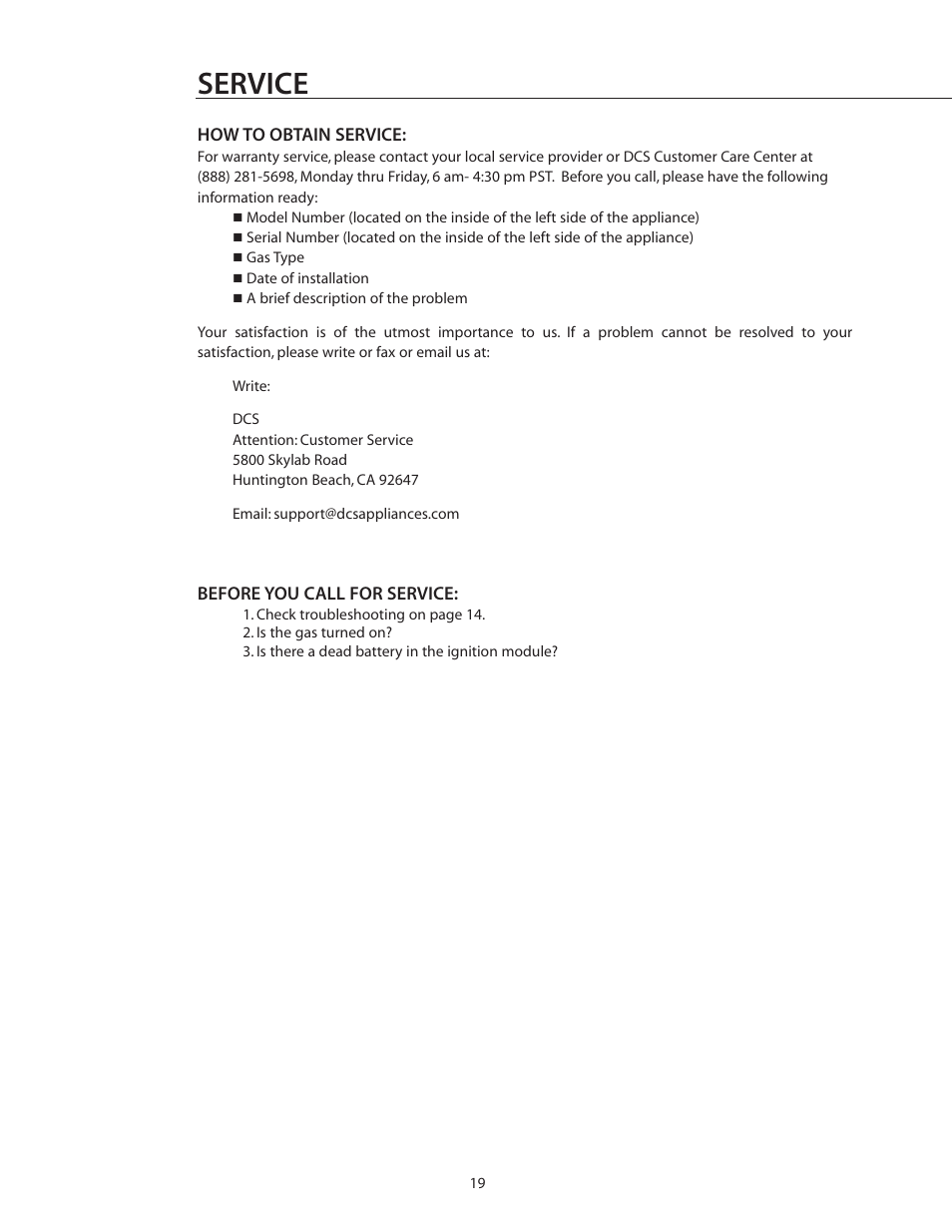 Service | DCS BGB132-BI User Manual | Page 20 / 22