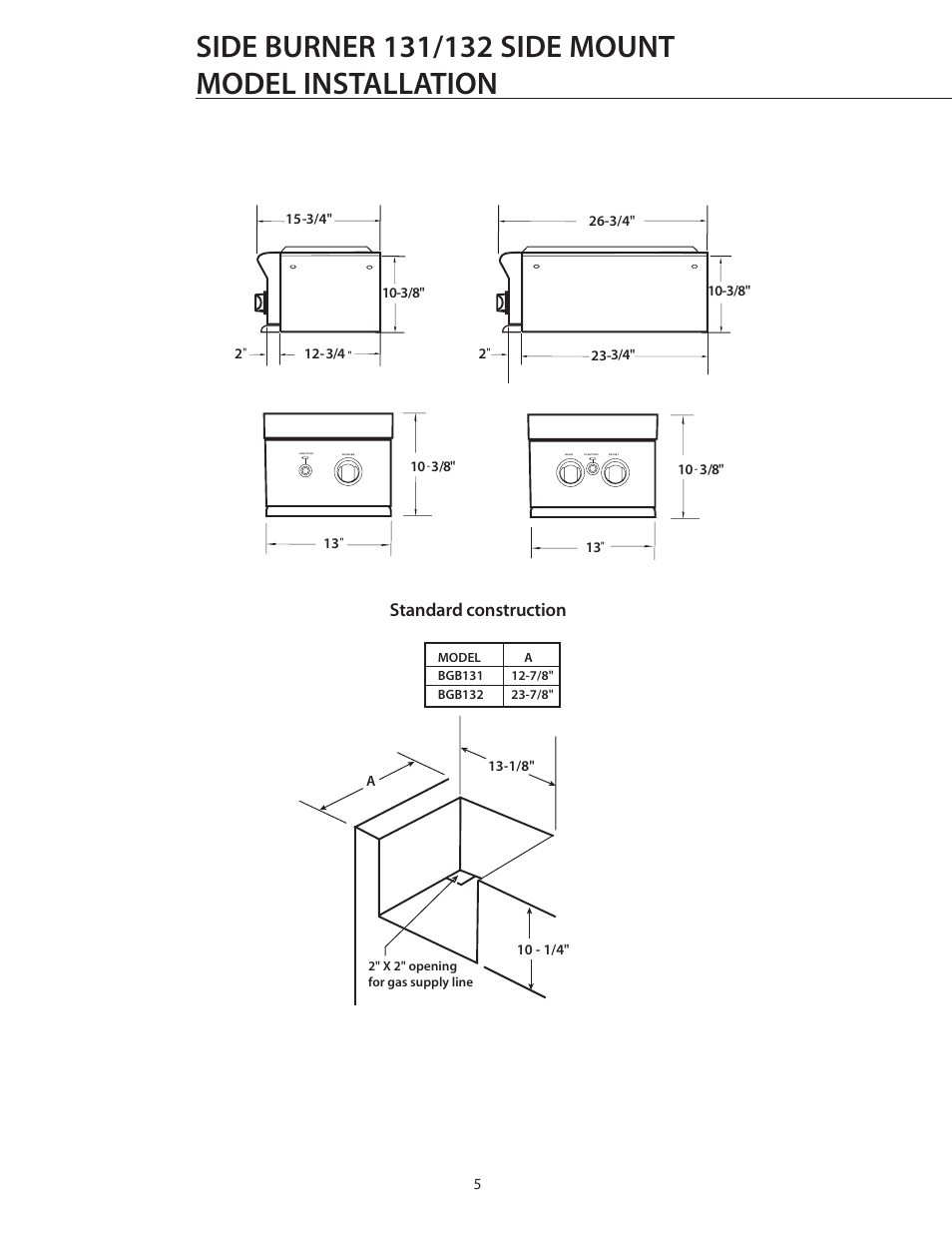 Standard construction | DCS BGB132-BI User Manual | Page 6 / 22