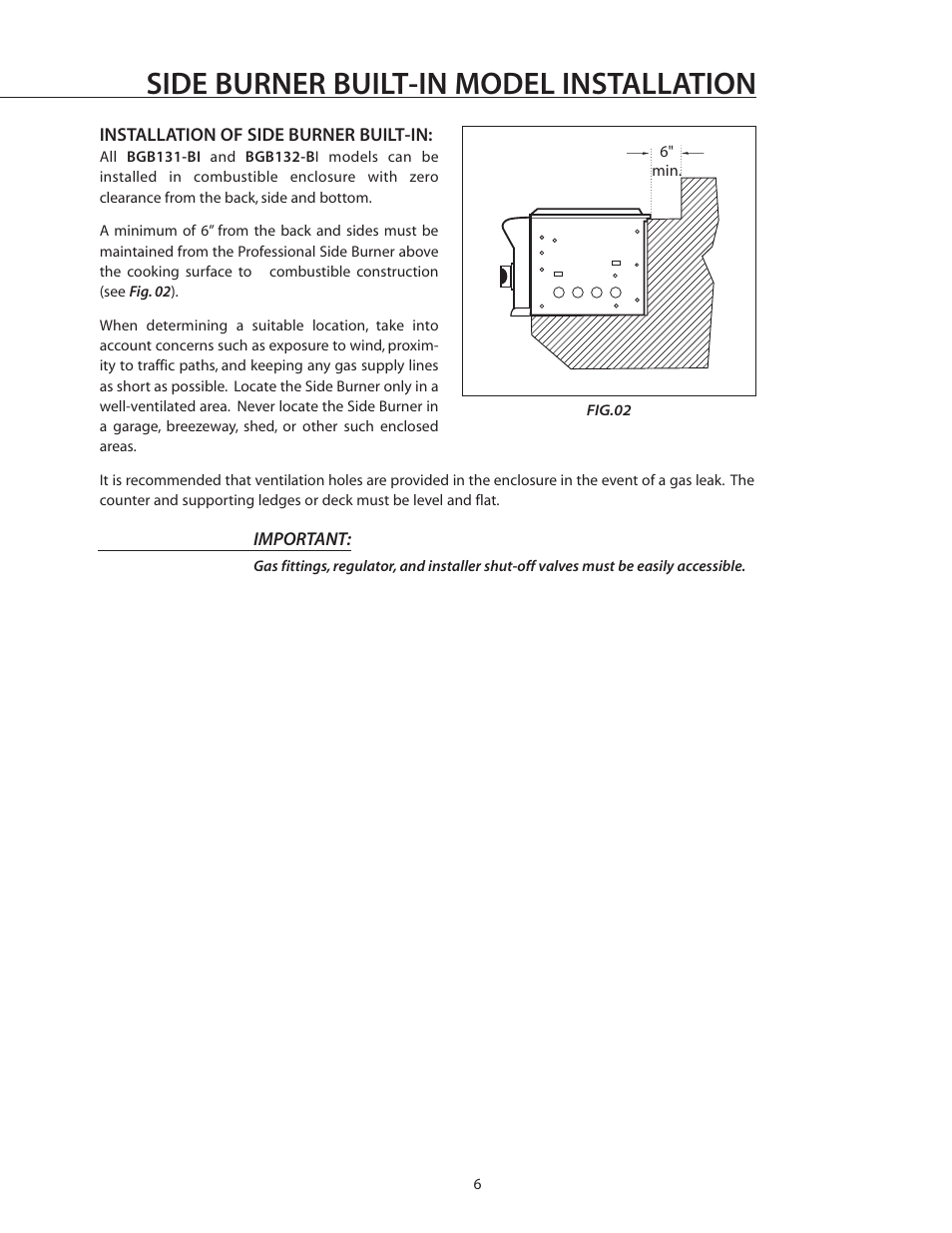 Side burner built-in model installation | DCS BGB132-BI User Manual | Page 7 / 22