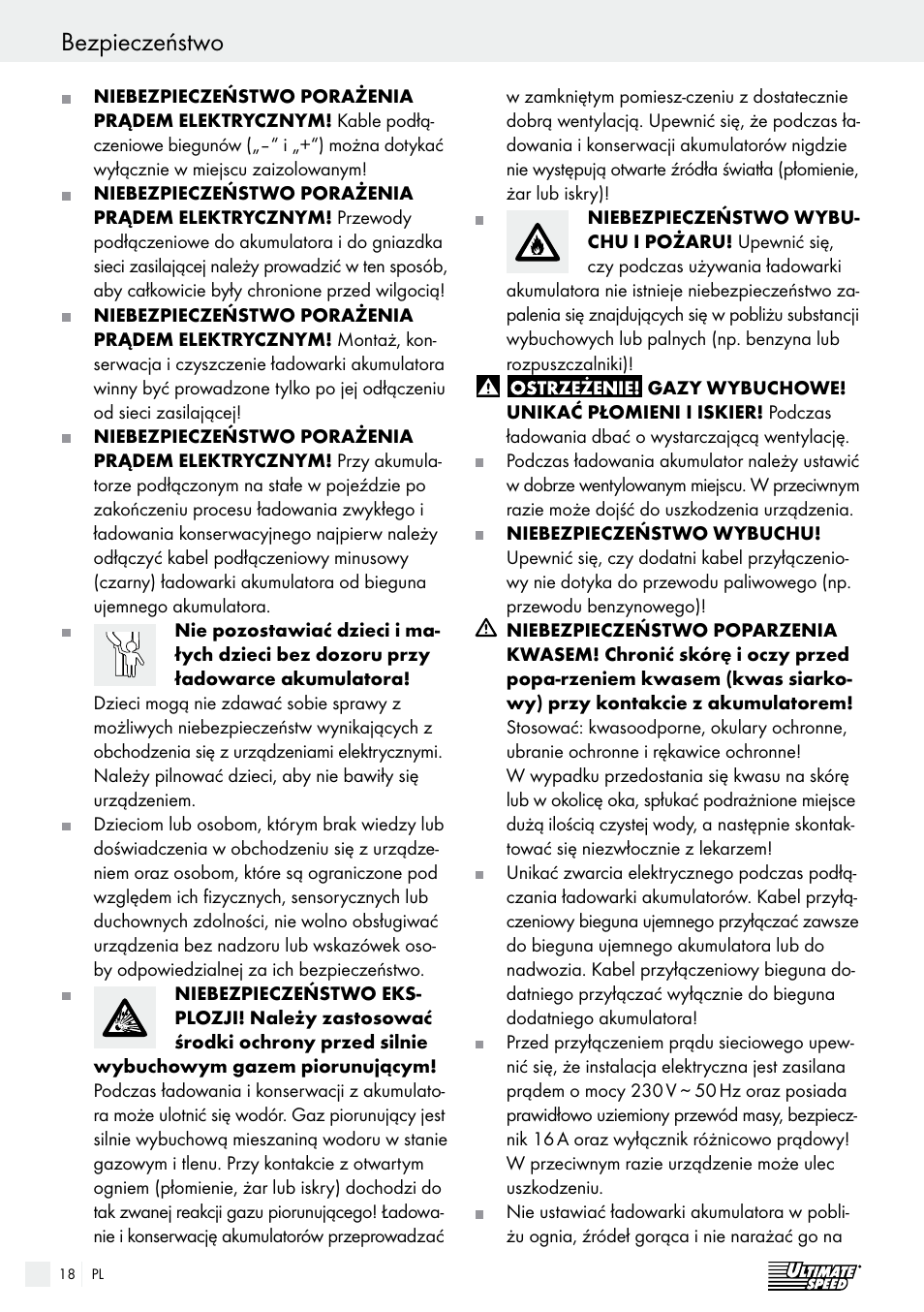 Bezpieczeństwo / obsługa bezpieczeństwo | Ultimate Speed ULG 3.8 A1 User Manual | Page 18 / 62