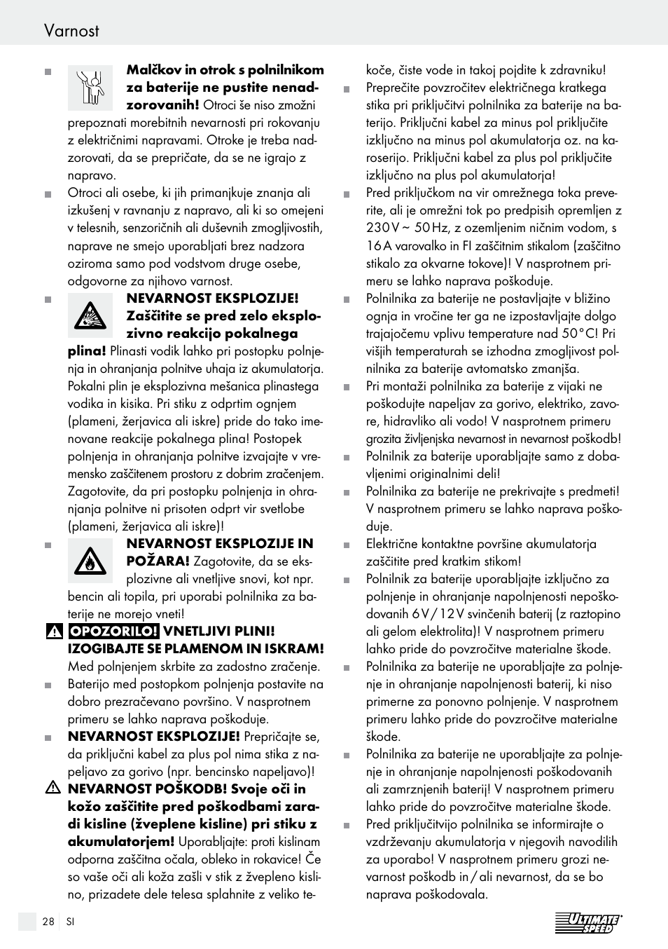 Varnost / uporaba varnost | Ultimate Speed ULG 3.8 A1 User Manual | Page 28 / 62