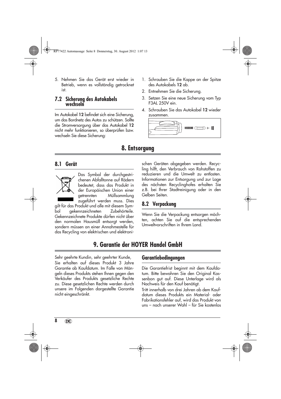 Entsorgung, Garantie der hoyer handel gmbh | Ultimate Speed UAMM 12 A1 User Manual | Page 10 / 46