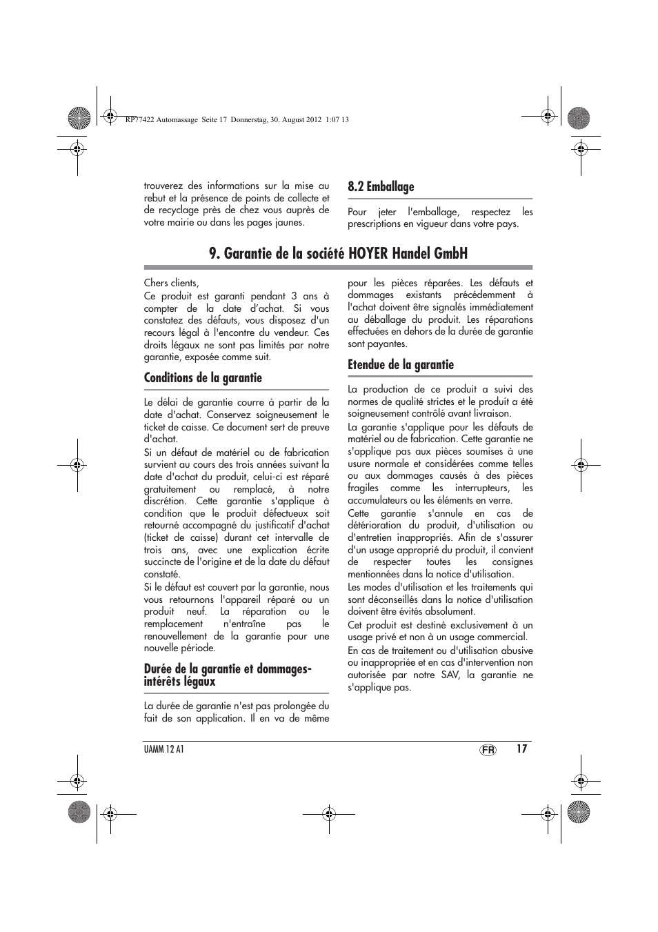 Garantie de la société hoyer handel gmbh | Ultimate Speed UAMM 12 A1 User Manual | Page 19 / 46