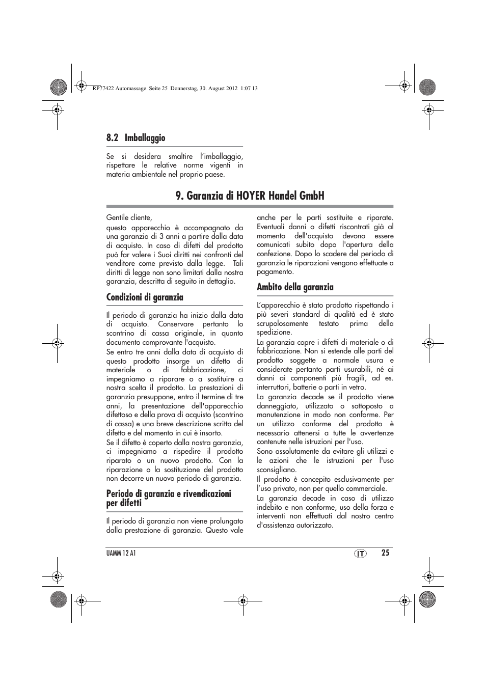 Garanzia di hoyer handel gmbh | Ultimate Speed UAMM 12 A1 User Manual | Page 27 / 46