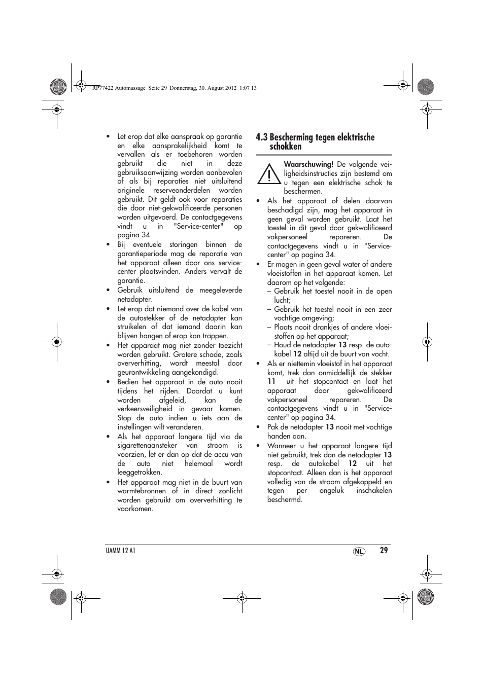3 bescherming tegen elektrische schokken | Ultimate Speed UAMM 12 A1 User Manual | Page 31 / 46