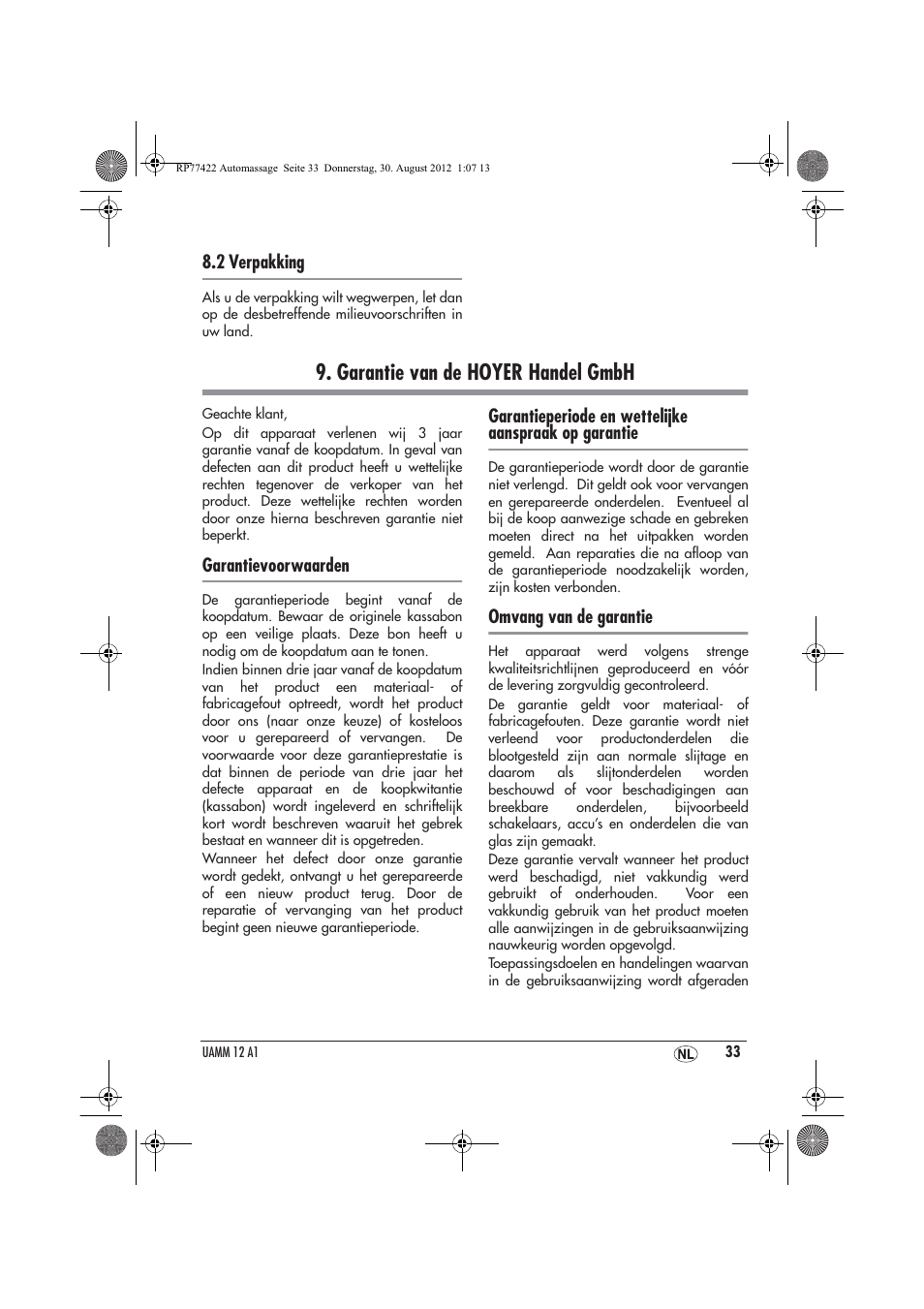 Garantie van de hoyer handel gmbh | Ultimate Speed UAMM 12 A1 User Manual | Page 35 / 46