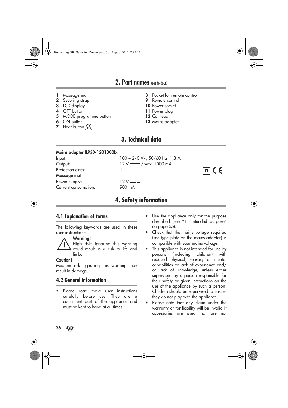 Part names, Technical data, Safety information | 1 explanation of terms, 2 general information | Ultimate Speed UAMM 12 A1 User Manual | Page 38 / 46