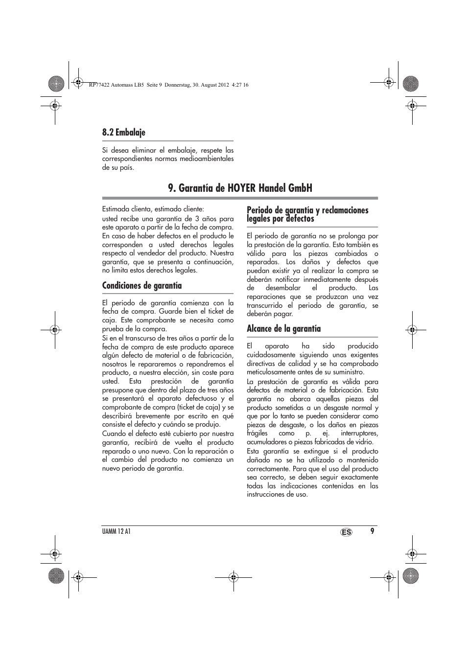 Garantía de hoyer handel gmbh | Ultimate Speed UAMM 12 A1 User Manual | Page 11 / 46