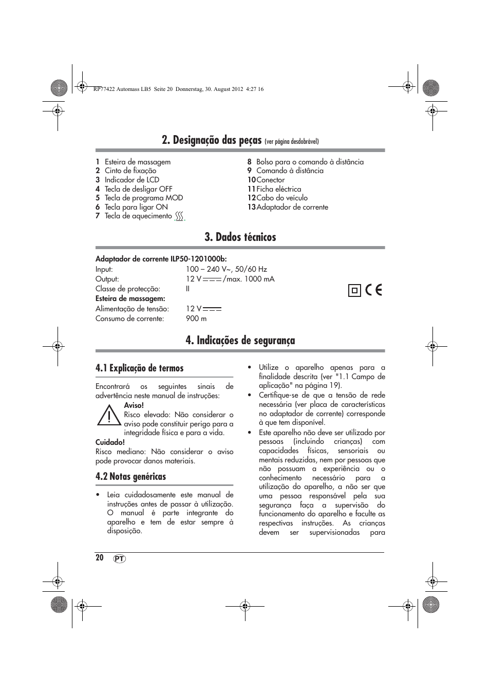 Designação das peças, Dados técnicos, Indicações de segurança | 1 explicação de termos, 2 notas genéricas | Ultimate Speed UAMM 12 A1 User Manual | Page 22 / 46