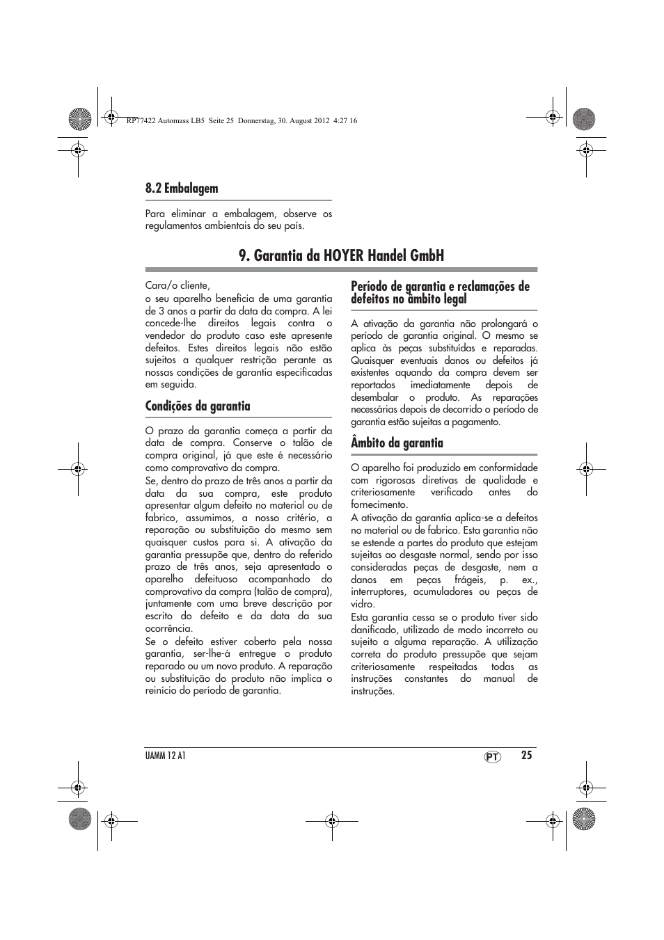 Garantia da hoyer handel gmbh | Ultimate Speed UAMM 12 A1 User Manual | Page 27 / 46