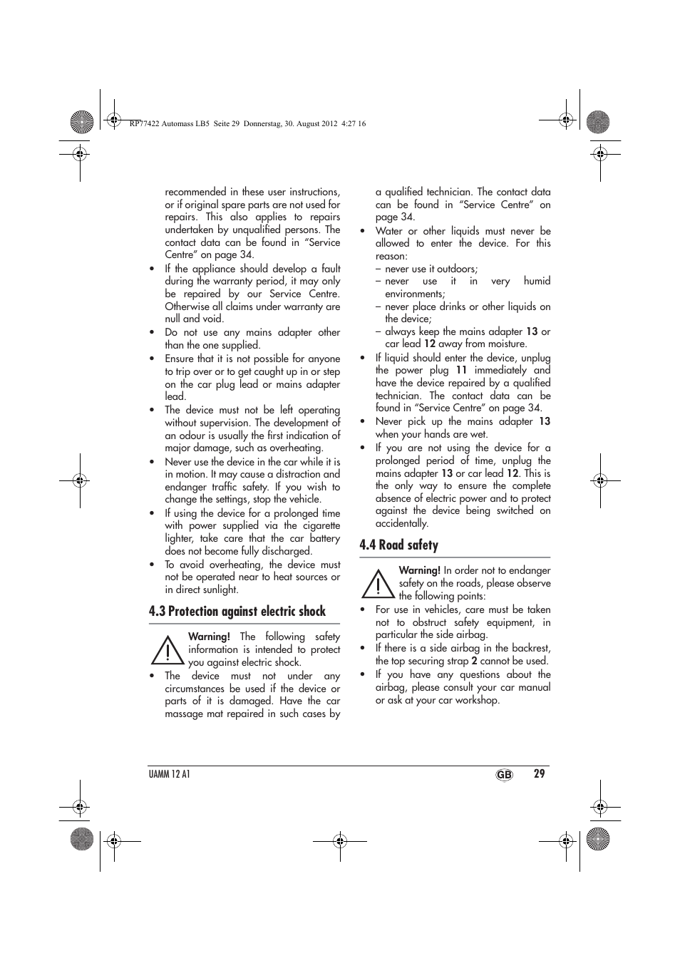 3 protection against electric shock, 4 road safety | Ultimate Speed UAMM 12 A1 User Manual | Page 31 / 46