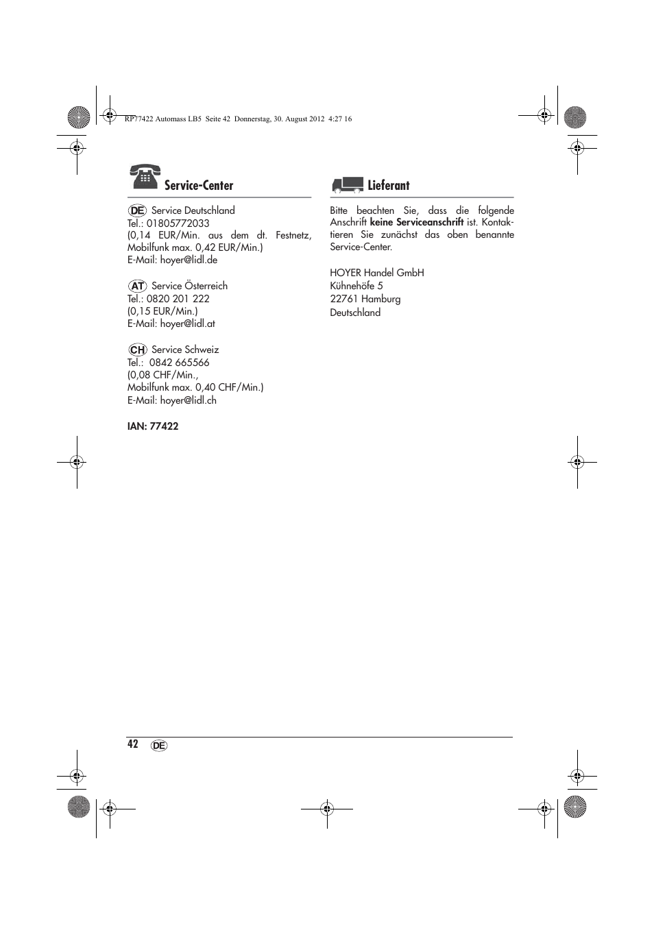 Service-center, Lieferant | Ultimate Speed UAMM 12 A1 User Manual | Page 44 / 46