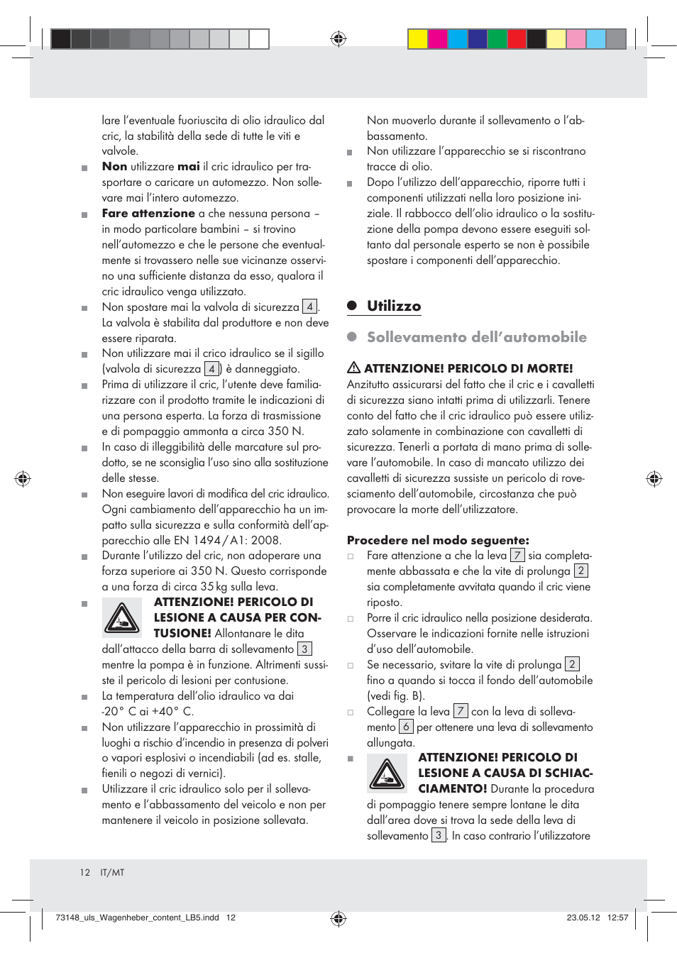 Utilizzo, Sollevamento dell’automobile | Ultimate Speed Z31224 User Manual | Page 12 / 34