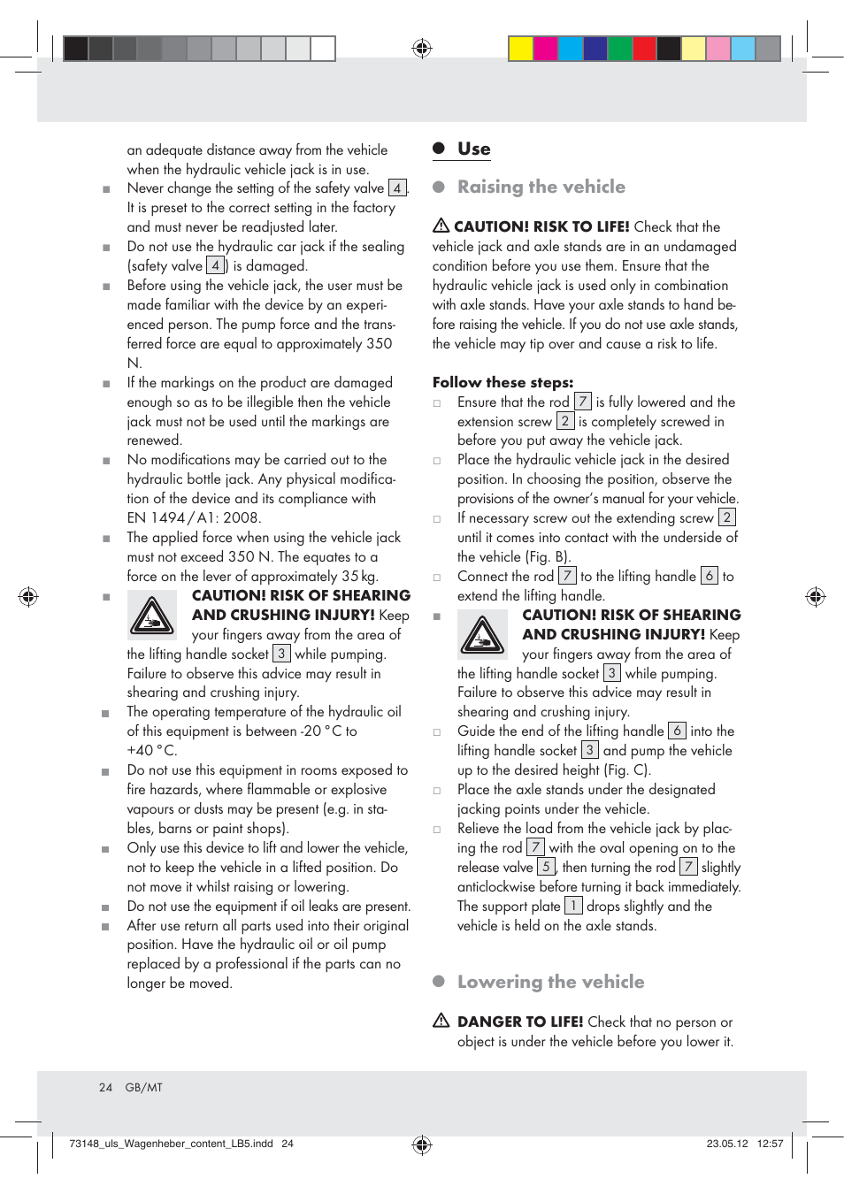 Raising the vehicle, Lowering the vehicle | Ultimate Speed Z31224 User Manual | Page 24 / 34