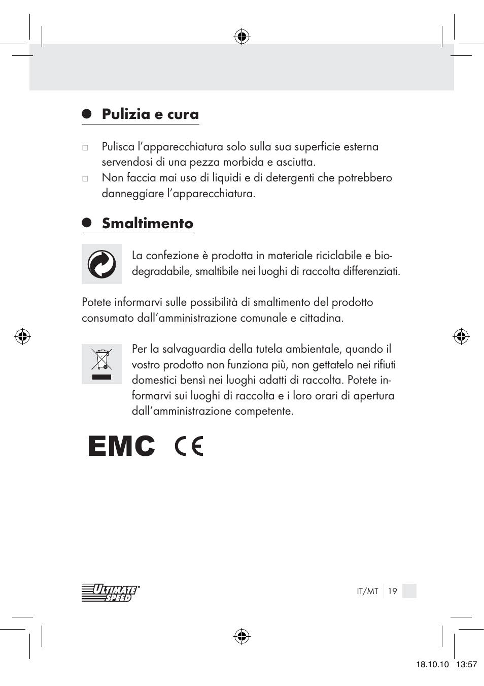 Pulizia e cura, Smaltimento | Ultimate Speed 12V CAR ADAPTOR User Manual | Page 17 / 42