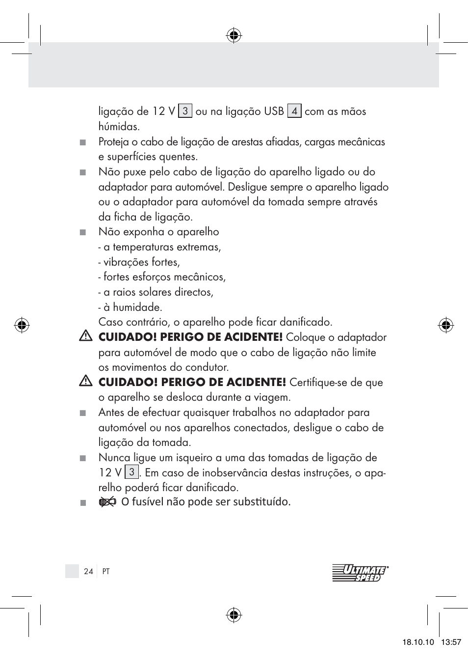 Ultimate Speed 12V CAR ADAPTOR User Manual | Page 22 / 42