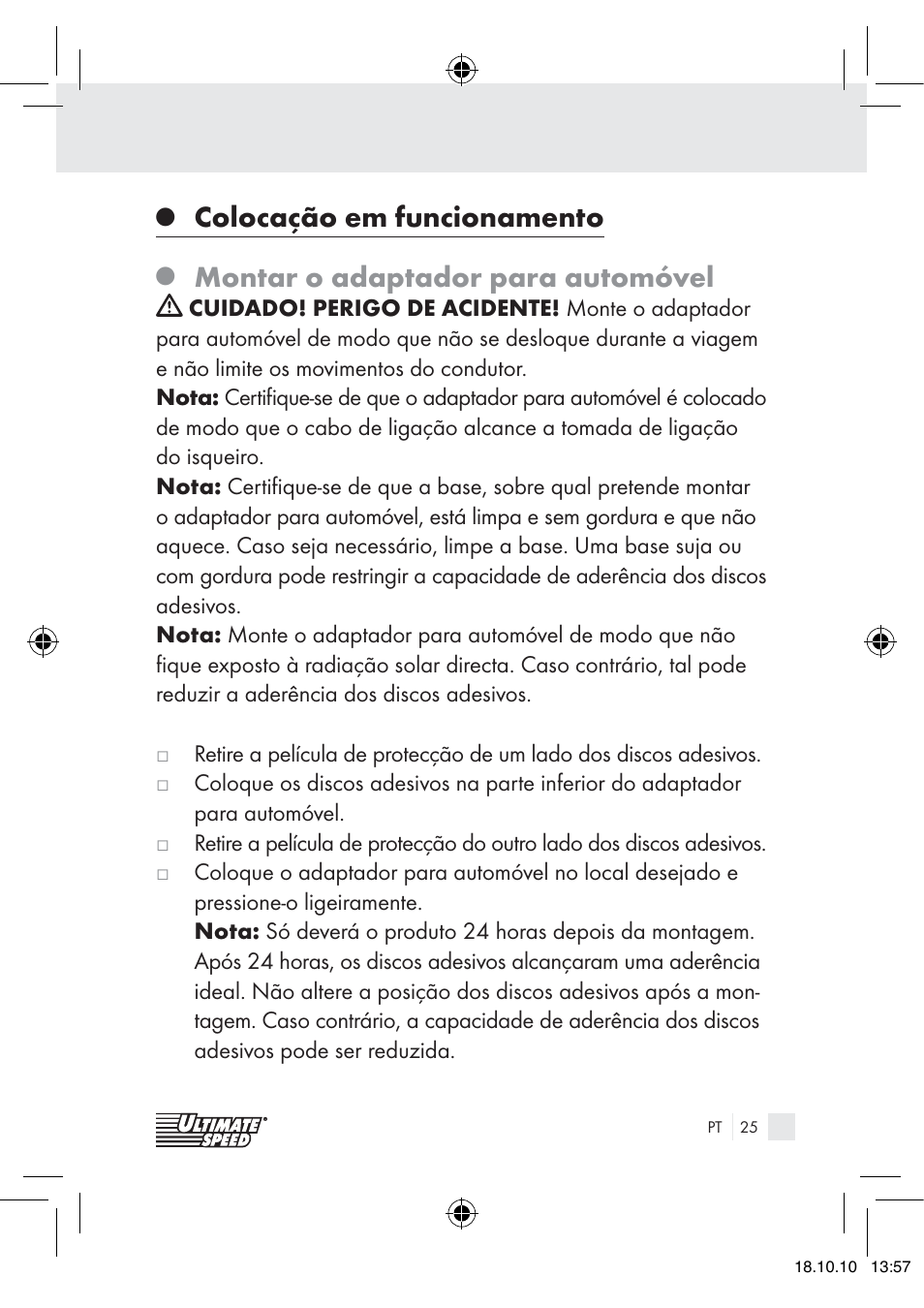 Colocação em funcionamento, Montar o adaptador para automóvel | Ultimate Speed 12V CAR ADAPTOR User Manual | Page 23 / 42