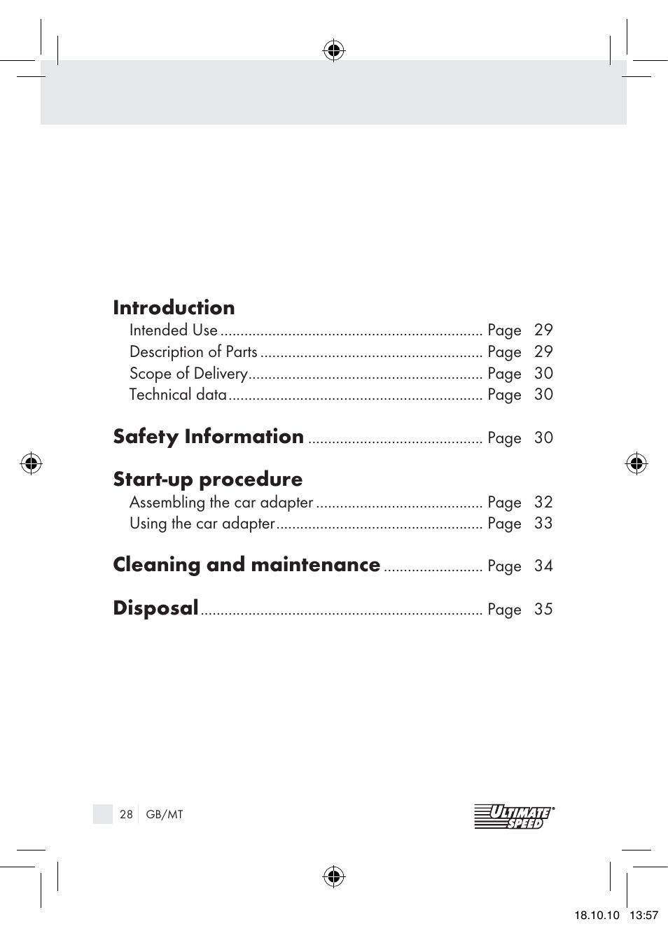 Introduction, Safety information, Start-up procedure | Cleaning and maintenance, Disposal | Ultimate Speed 12V CAR ADAPTOR User Manual | Page 26 / 42