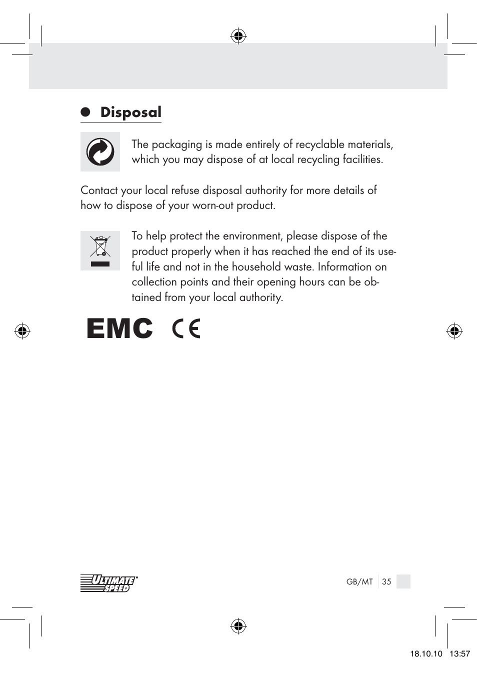 Disposal | Ultimate Speed 12V CAR ADAPTOR User Manual | Page 33 / 42