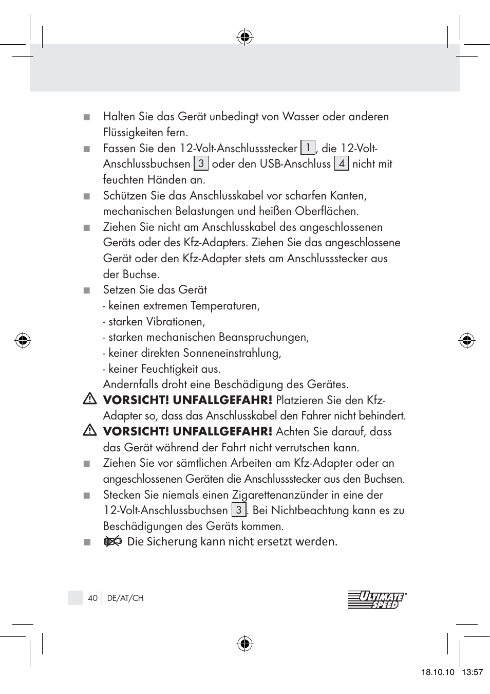 Ultimate Speed 12V CAR ADAPTOR User Manual | Page 38 / 42