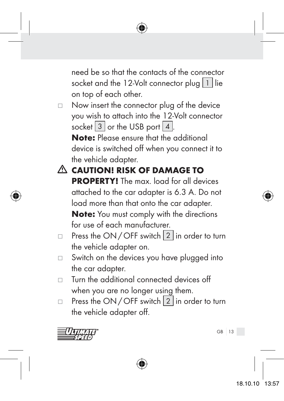 Ultimate Speed 12V CAR ADAPTOR User Manual | Page 11 / 89