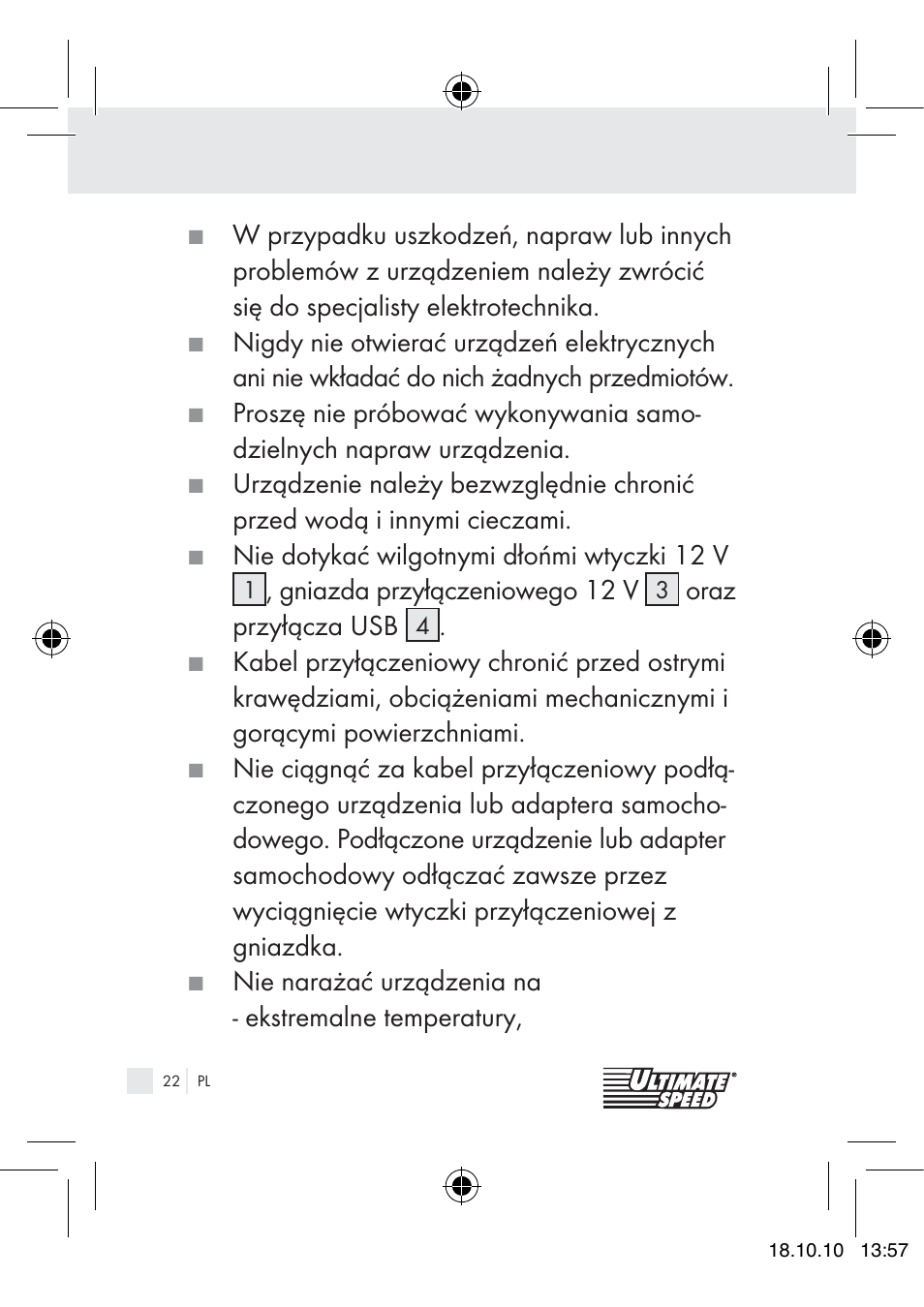 Ultimate Speed 12V CAR ADAPTOR User Manual | Page 20 / 89