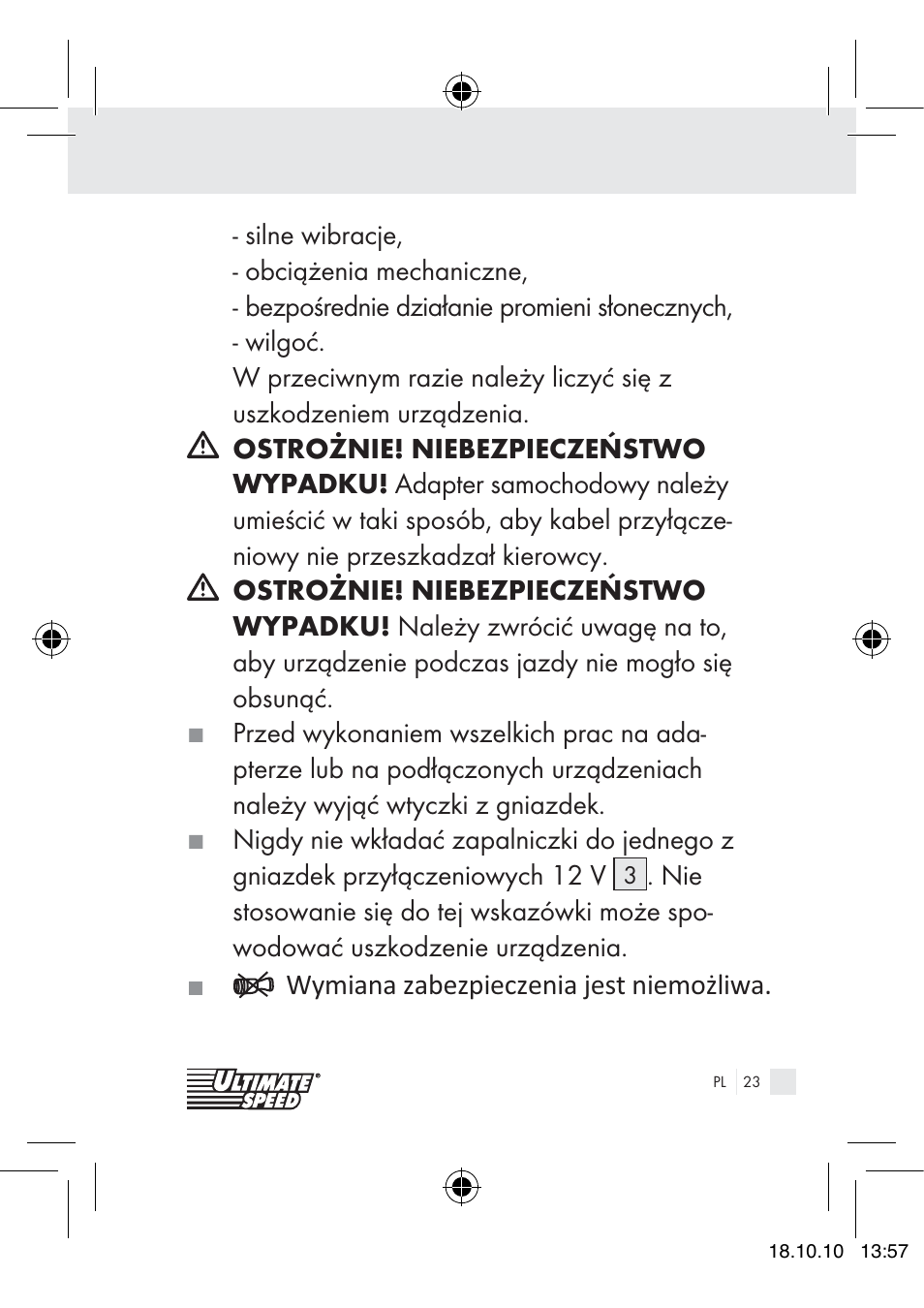 Ultimate Speed 12V CAR ADAPTOR User Manual | Page 21 / 89