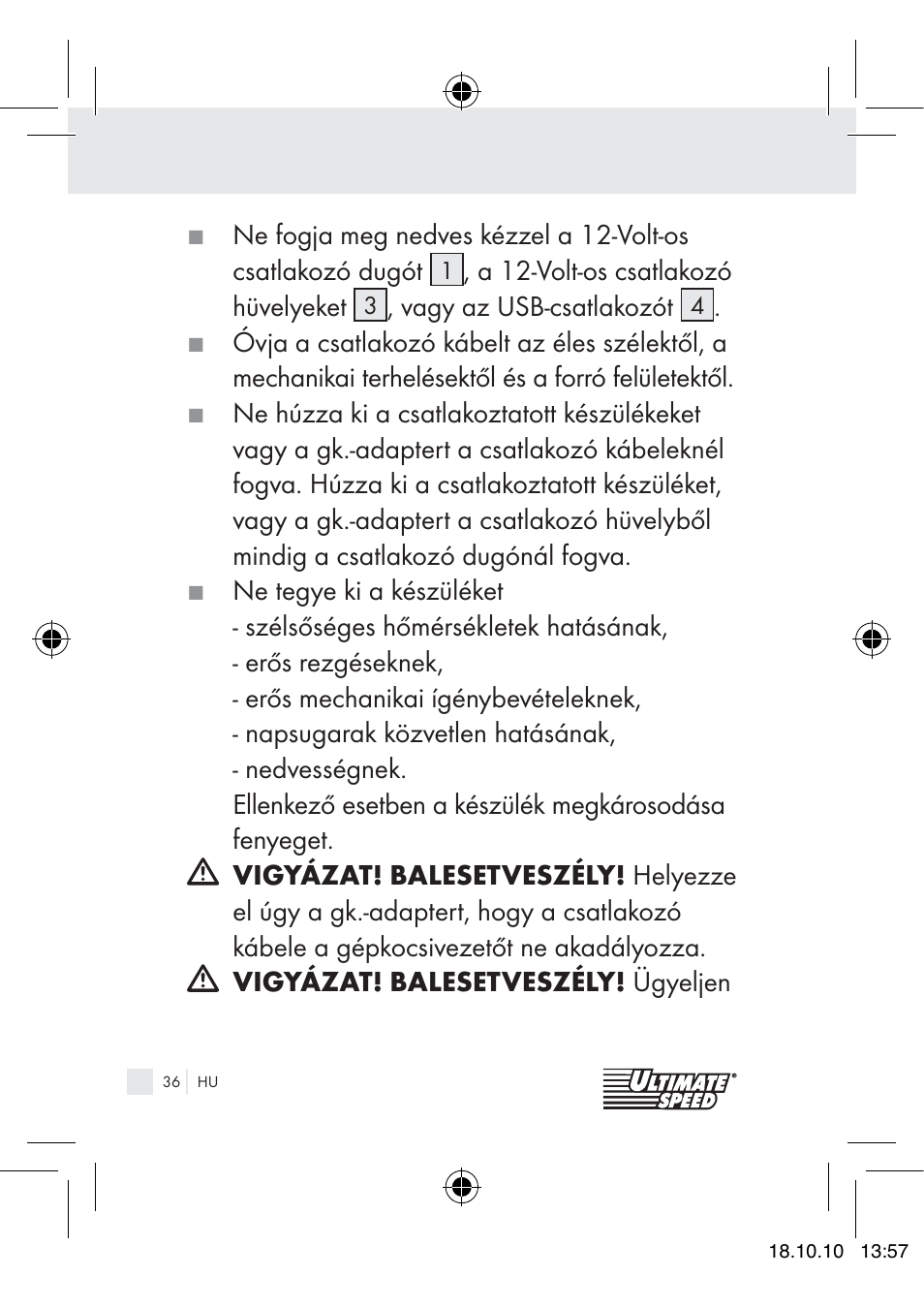 Ultimate Speed 12V CAR ADAPTOR User Manual | Page 34 / 89