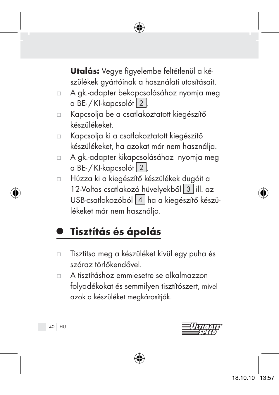 Tisztítás és ápolás | Ultimate Speed 12V CAR ADAPTOR User Manual | Page 38 / 89