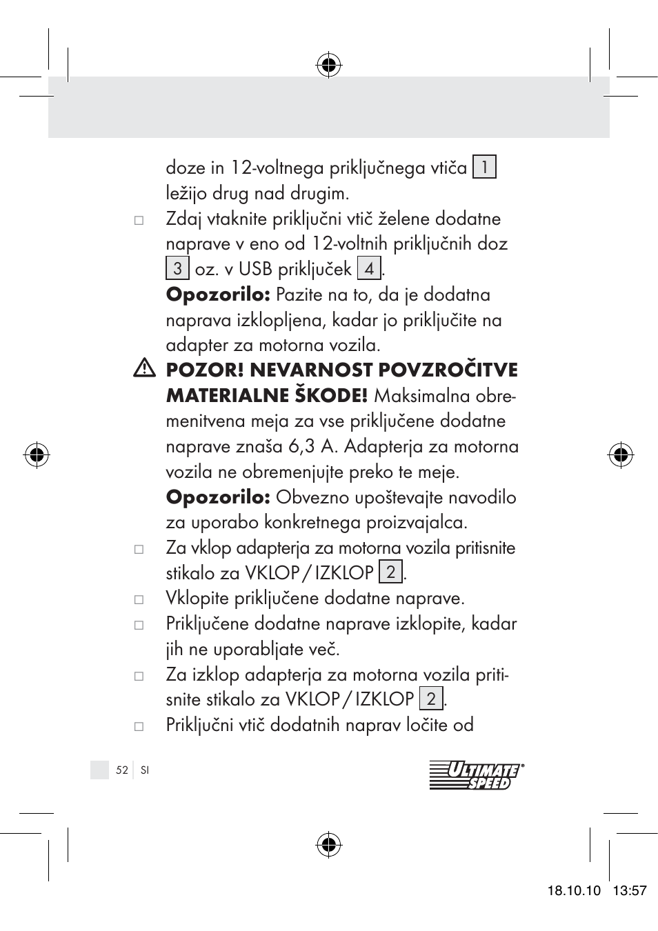 Ultimate Speed 12V CAR ADAPTOR User Manual | Page 50 / 89