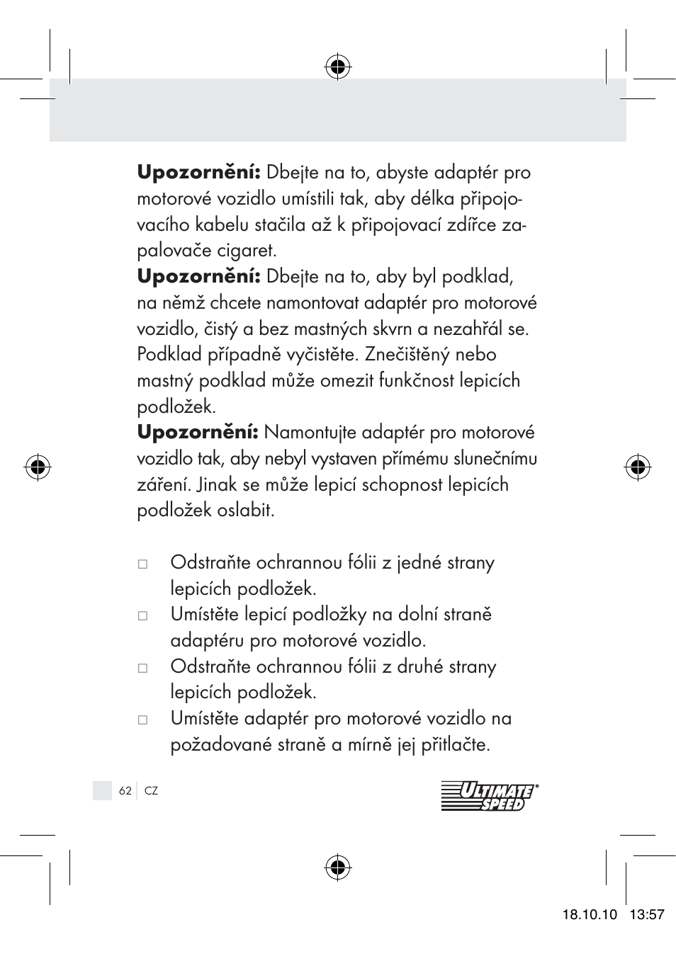 Ultimate Speed 12V CAR ADAPTOR User Manual | Page 60 / 89