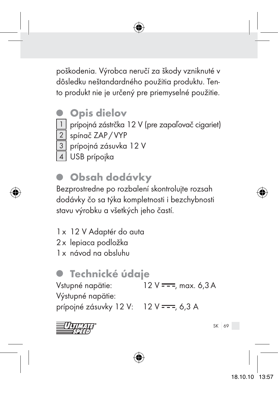 Ultimate Speed 12V CAR ADAPTOR User Manual | Page 67 / 89