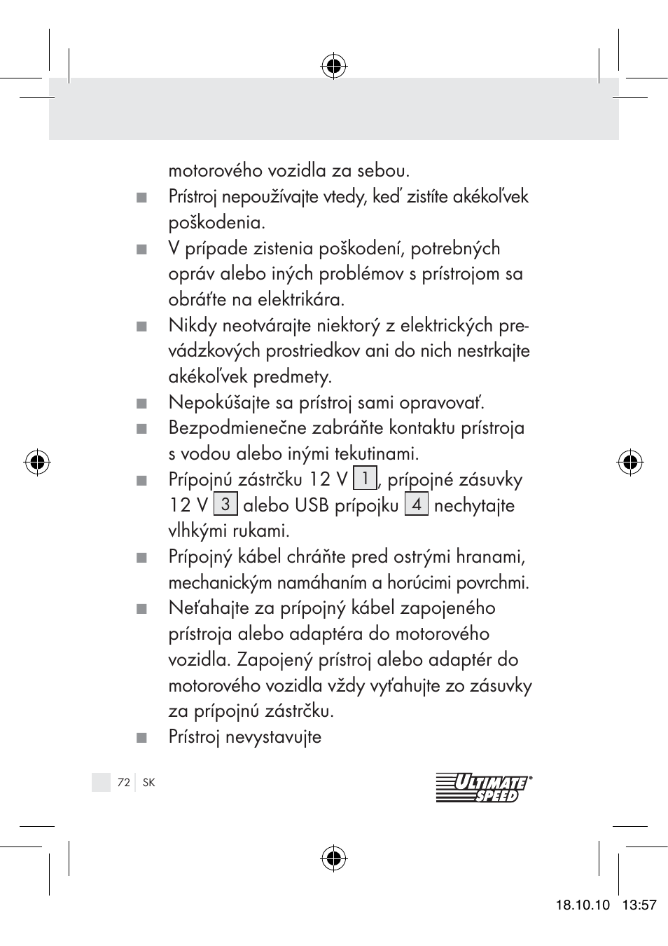 Ultimate Speed 12V CAR ADAPTOR User Manual | Page 70 / 89