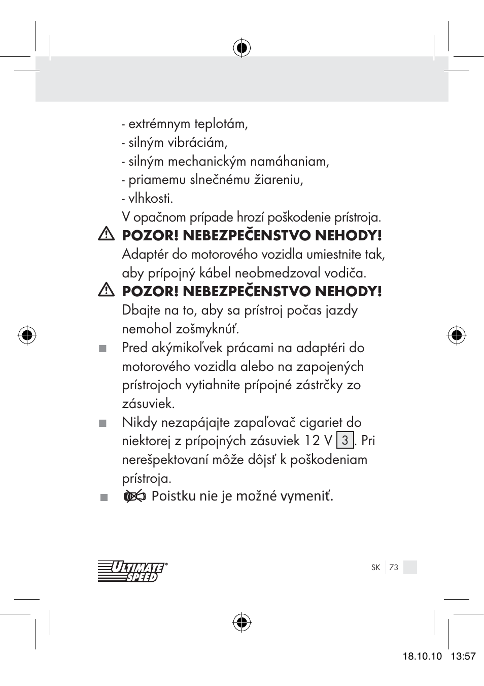 Ultimate Speed 12V CAR ADAPTOR User Manual | Page 71 / 89