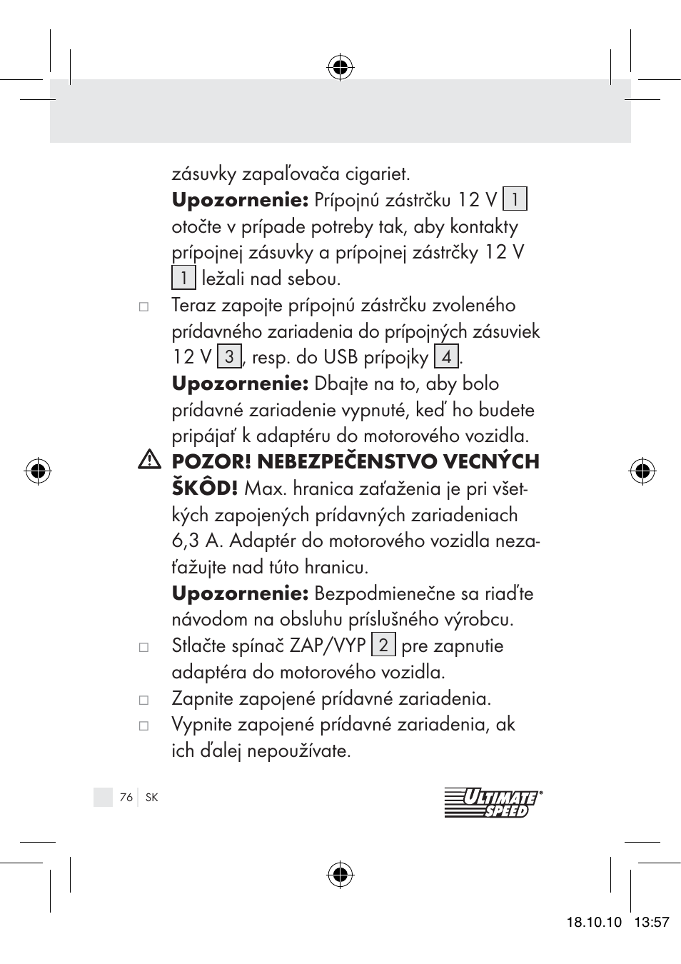 Ultimate Speed 12V CAR ADAPTOR User Manual | Page 74 / 89