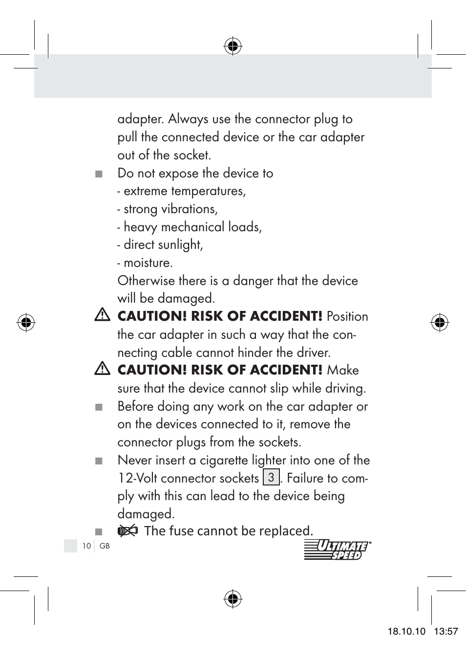 Ultimate Speed 12V CAR ADAPTOR User Manual | Page 8 / 89