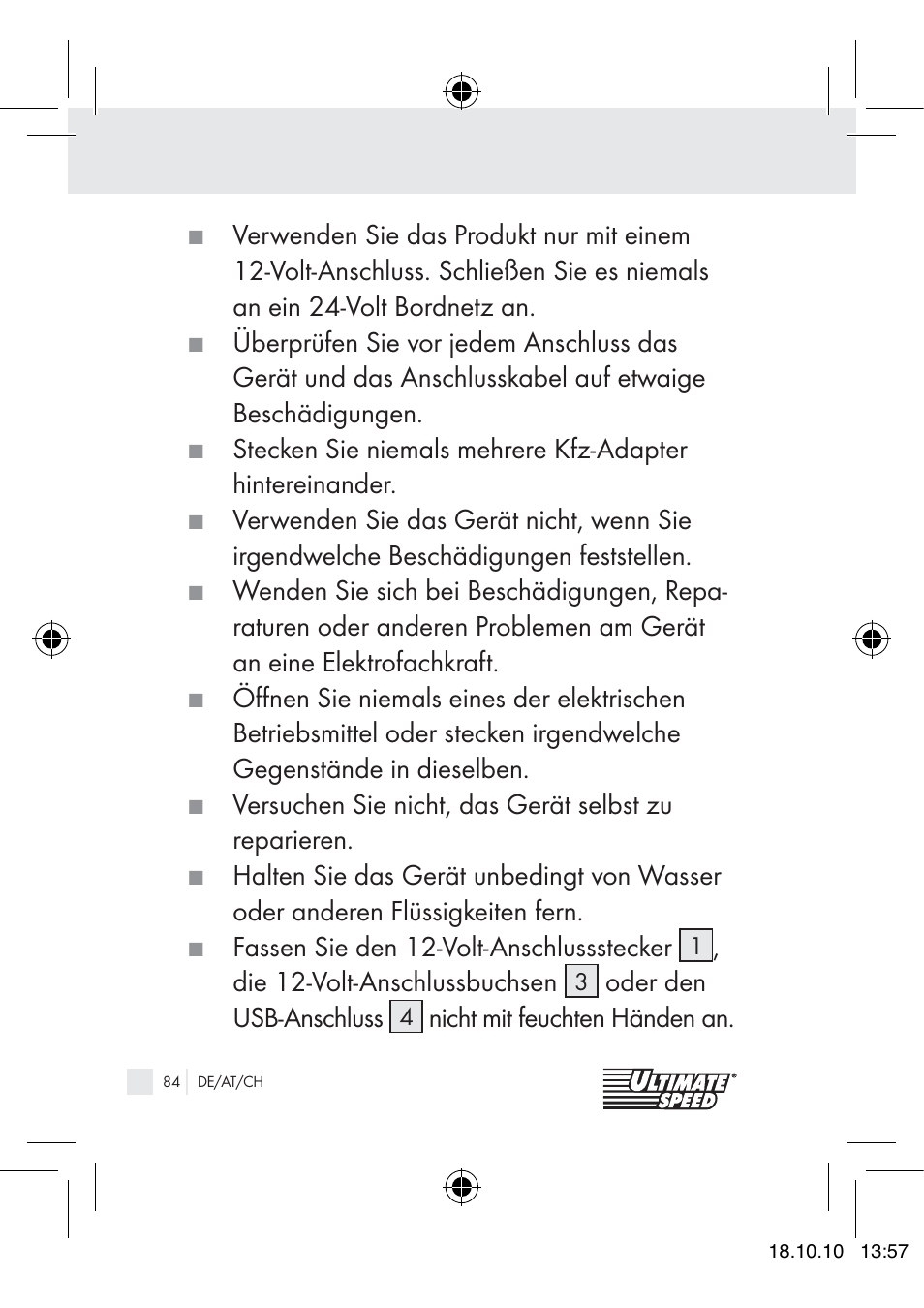 Ultimate Speed 12V CAR ADAPTOR User Manual | Page 82 / 89