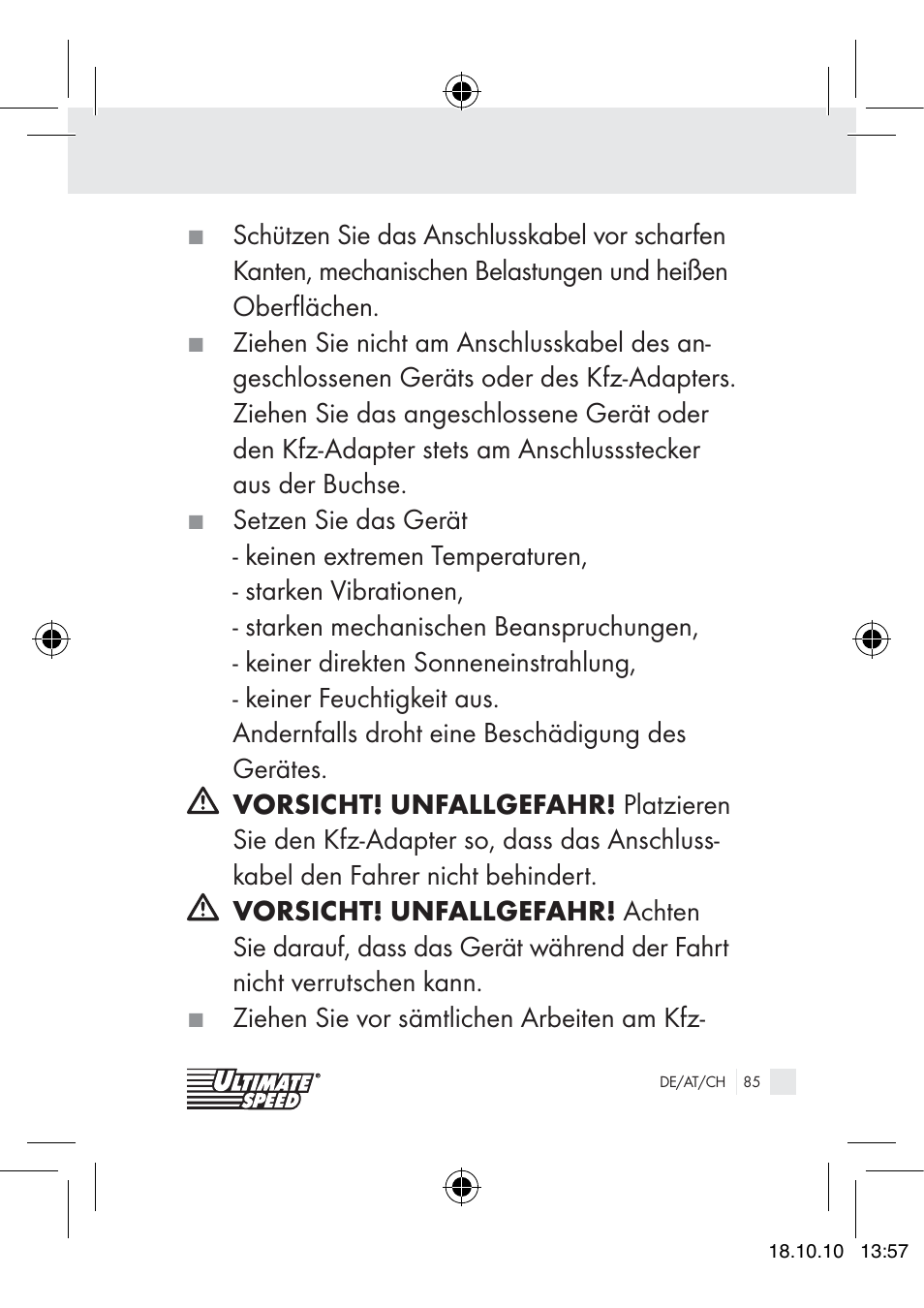 Ultimate Speed 12V CAR ADAPTOR User Manual | Page 83 / 89