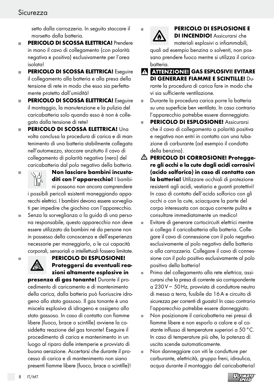 Sicurezza / utilizzo sicurezza | Ultimate Speed ULG 3.8 A1 User Manual | Page 8 / 44