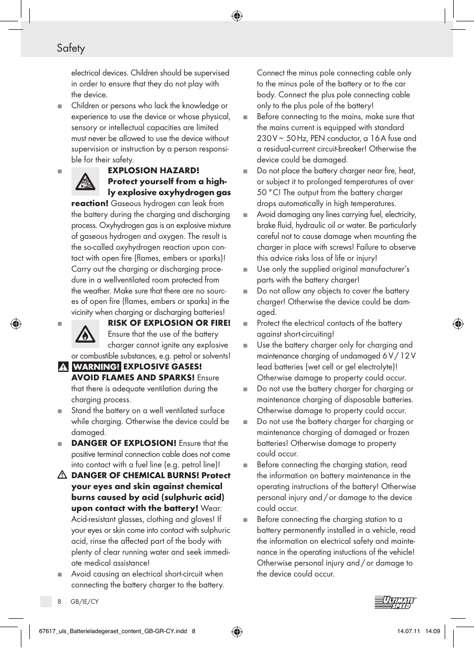 Safety | Ultimate Speed ULG 3.8 A1 User Manual | Page 9 / 26